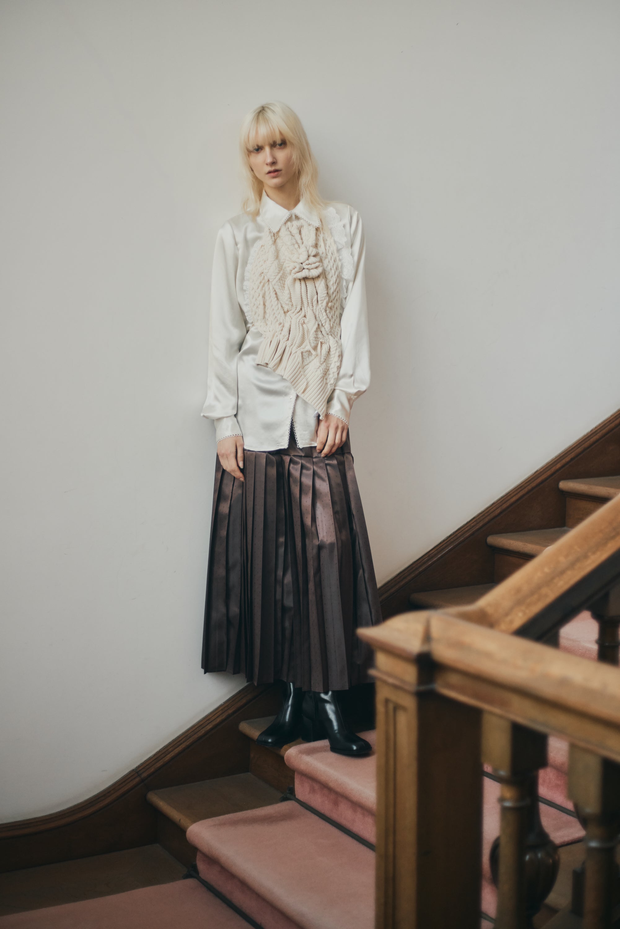 Pleats wrapping skirt - Navy