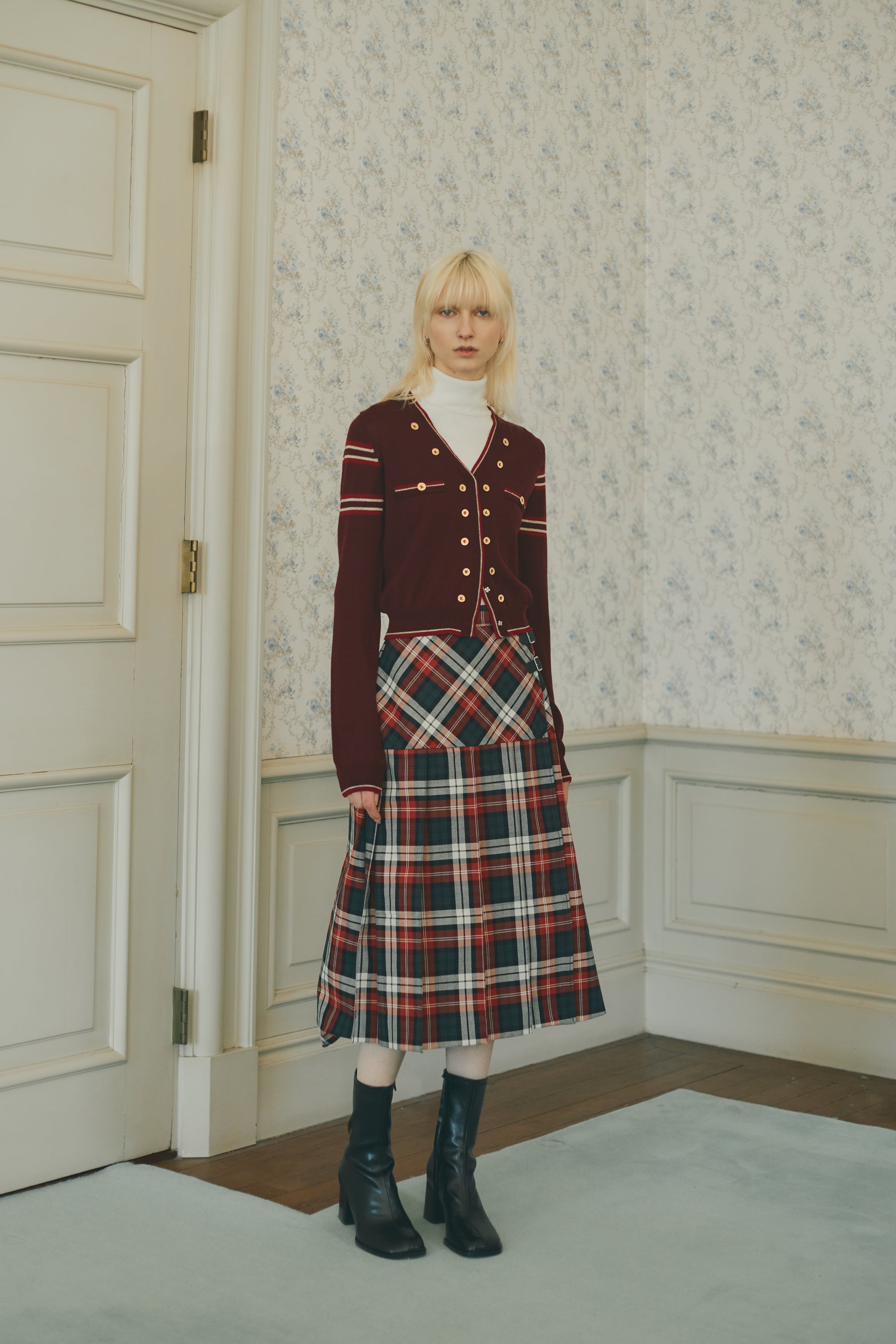 Plaid pleated skirt - Navy