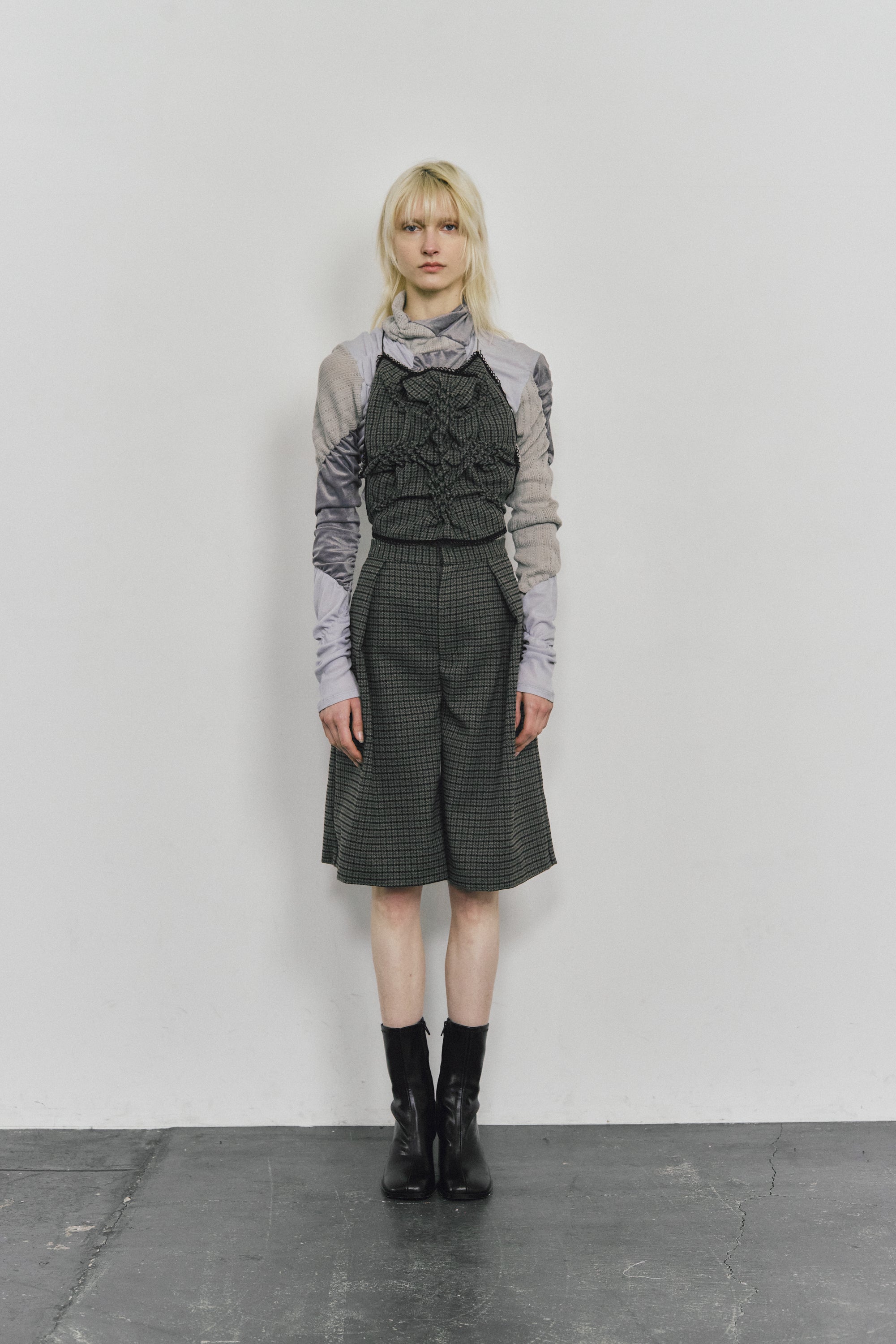 Patch smocking bustier - Gray-Tweed