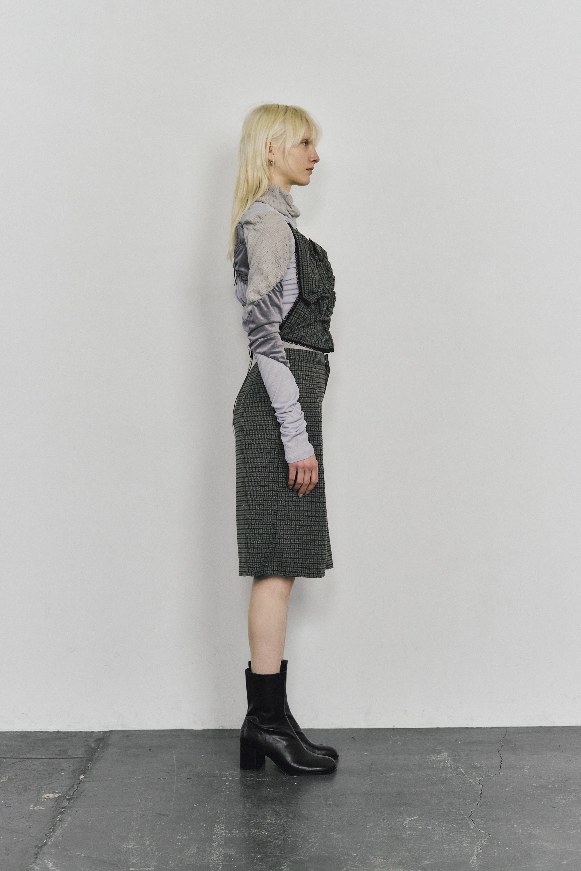 Patch smocking bustier - Gray-Tweed