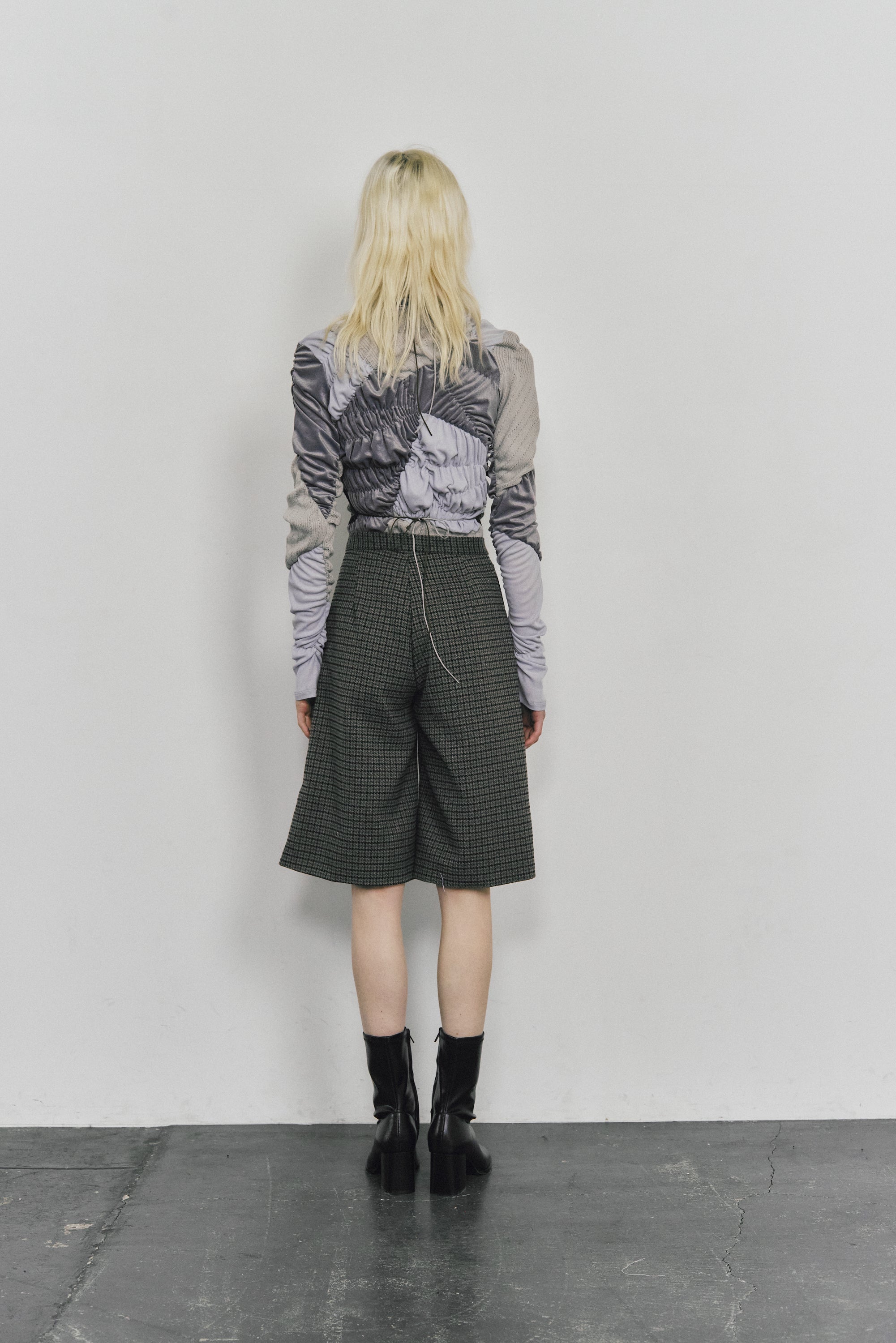 Patch smocking bustier - Gray-Tweed