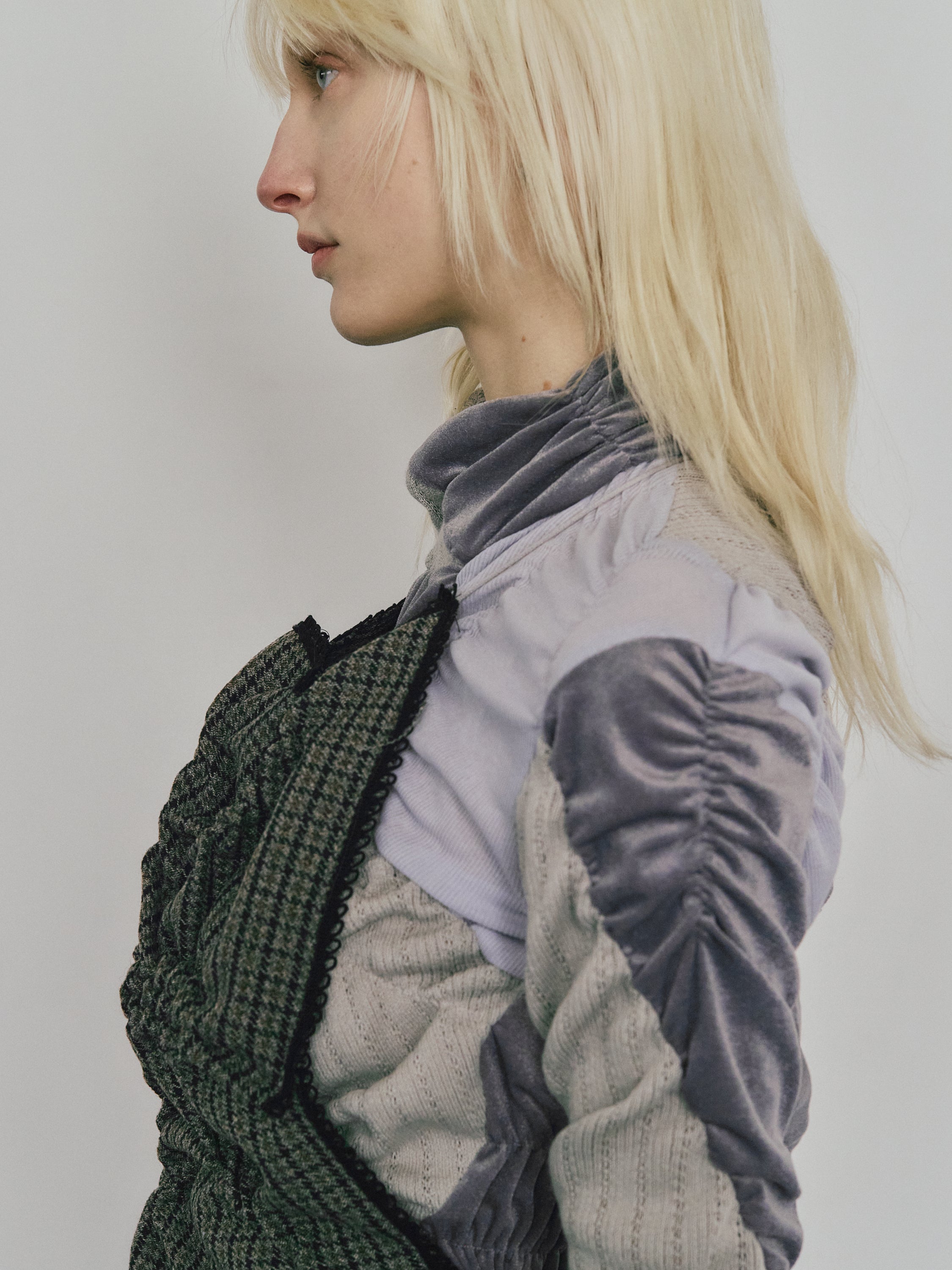 Patch smocking bustier - Gray-Tweed