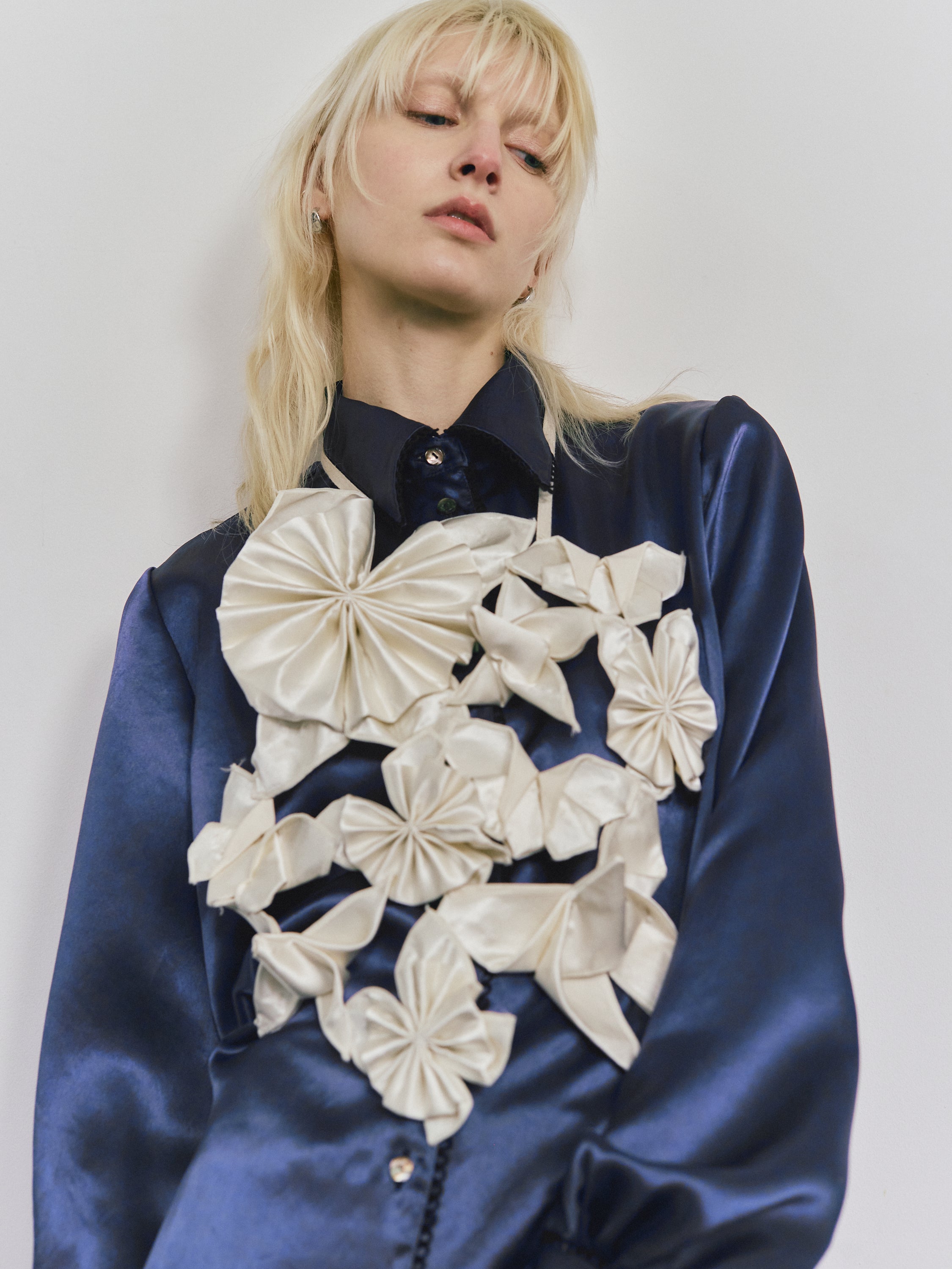 Satin broad shirt - Navy