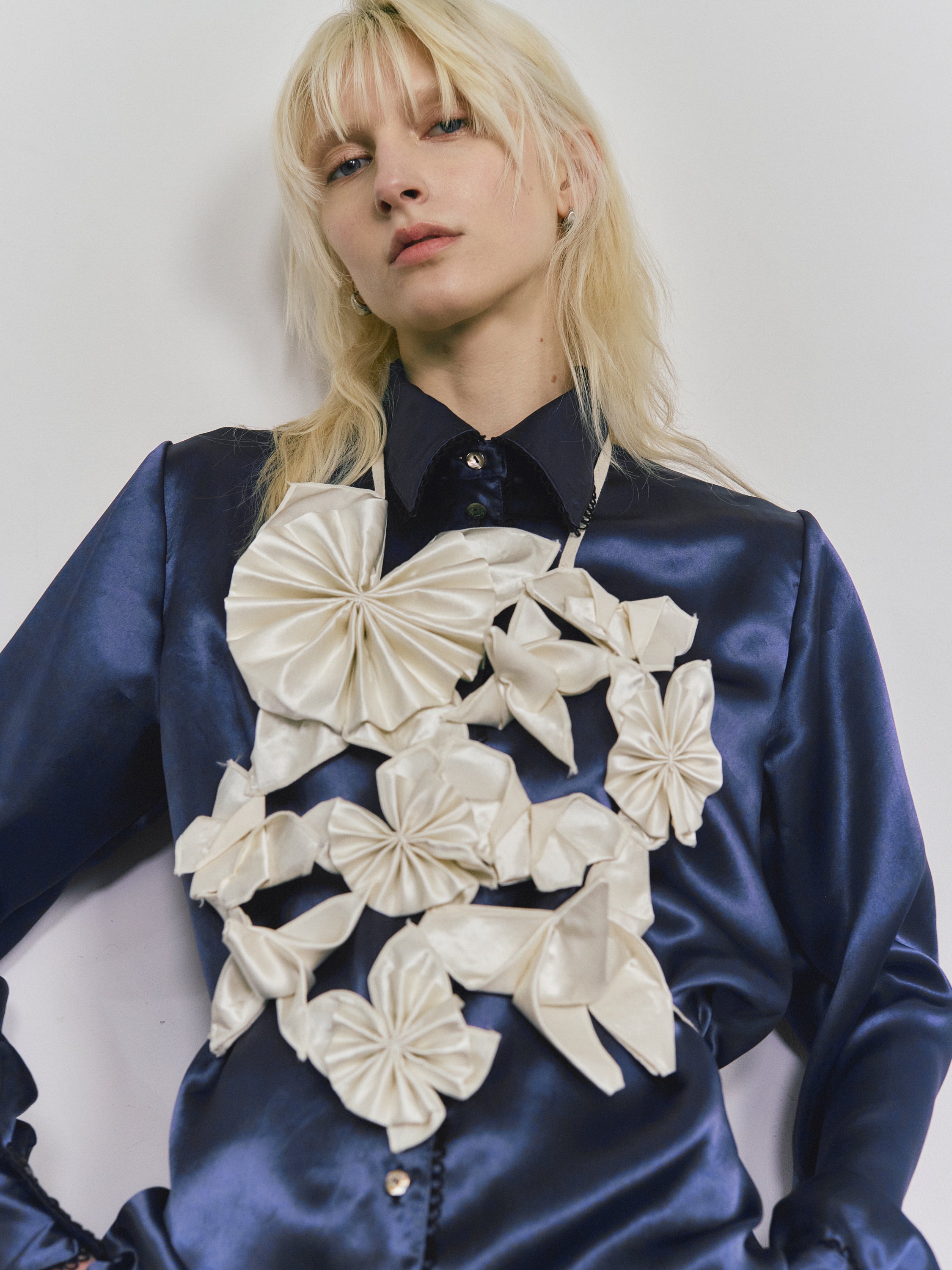 Satin broad shirt - Navy