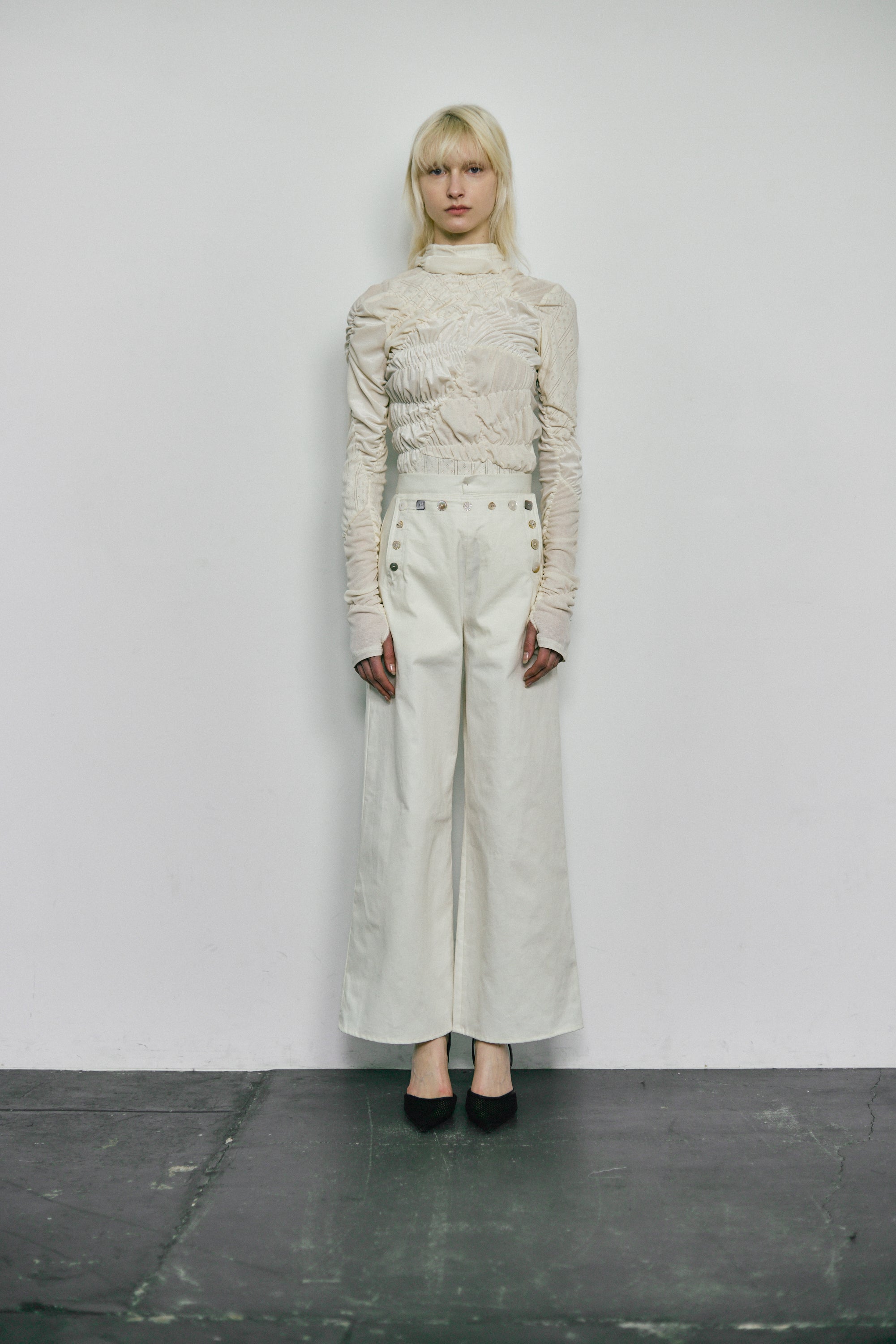 Shirring knit pullover - Ivory
