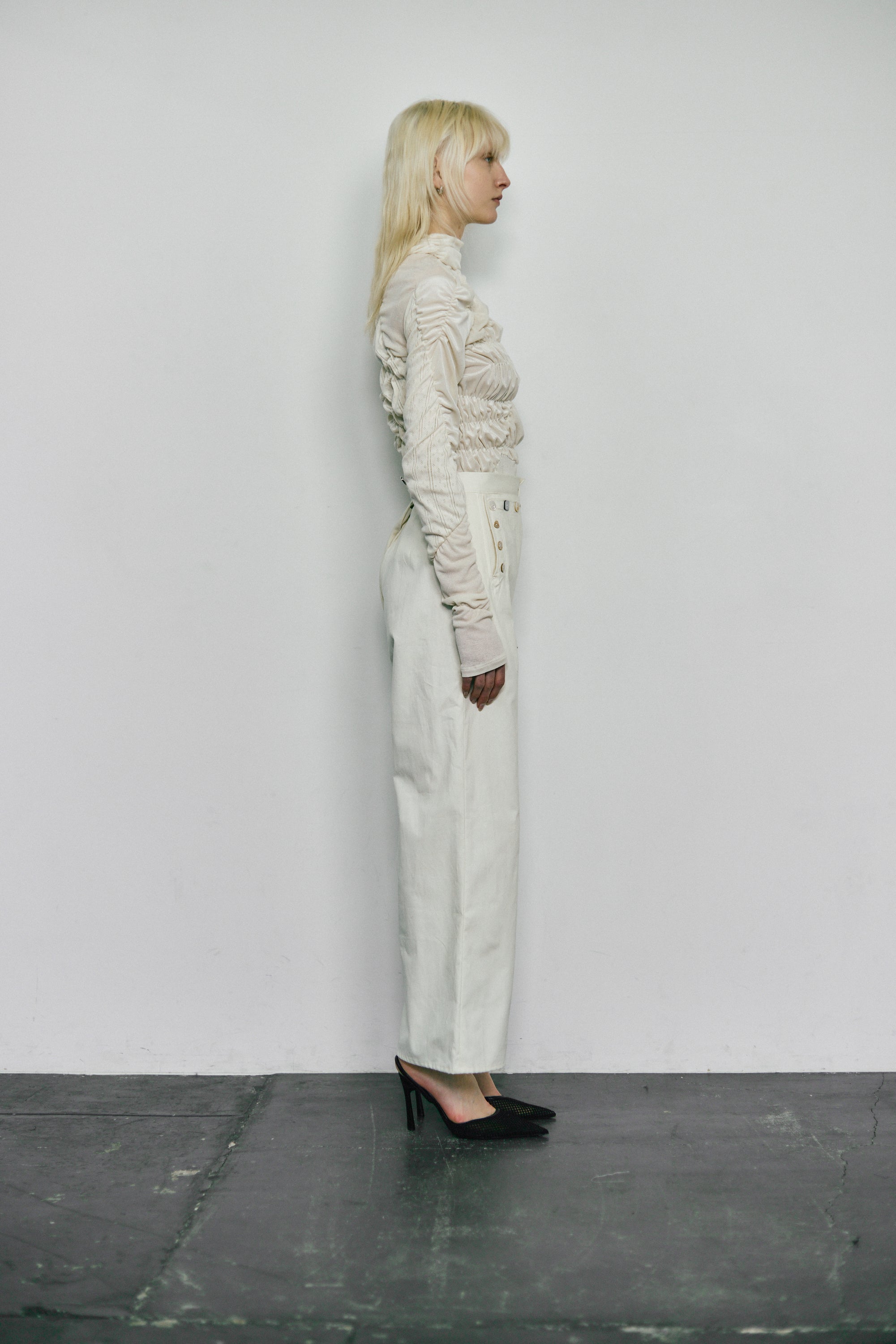 Shirring knit pullover - Ivory