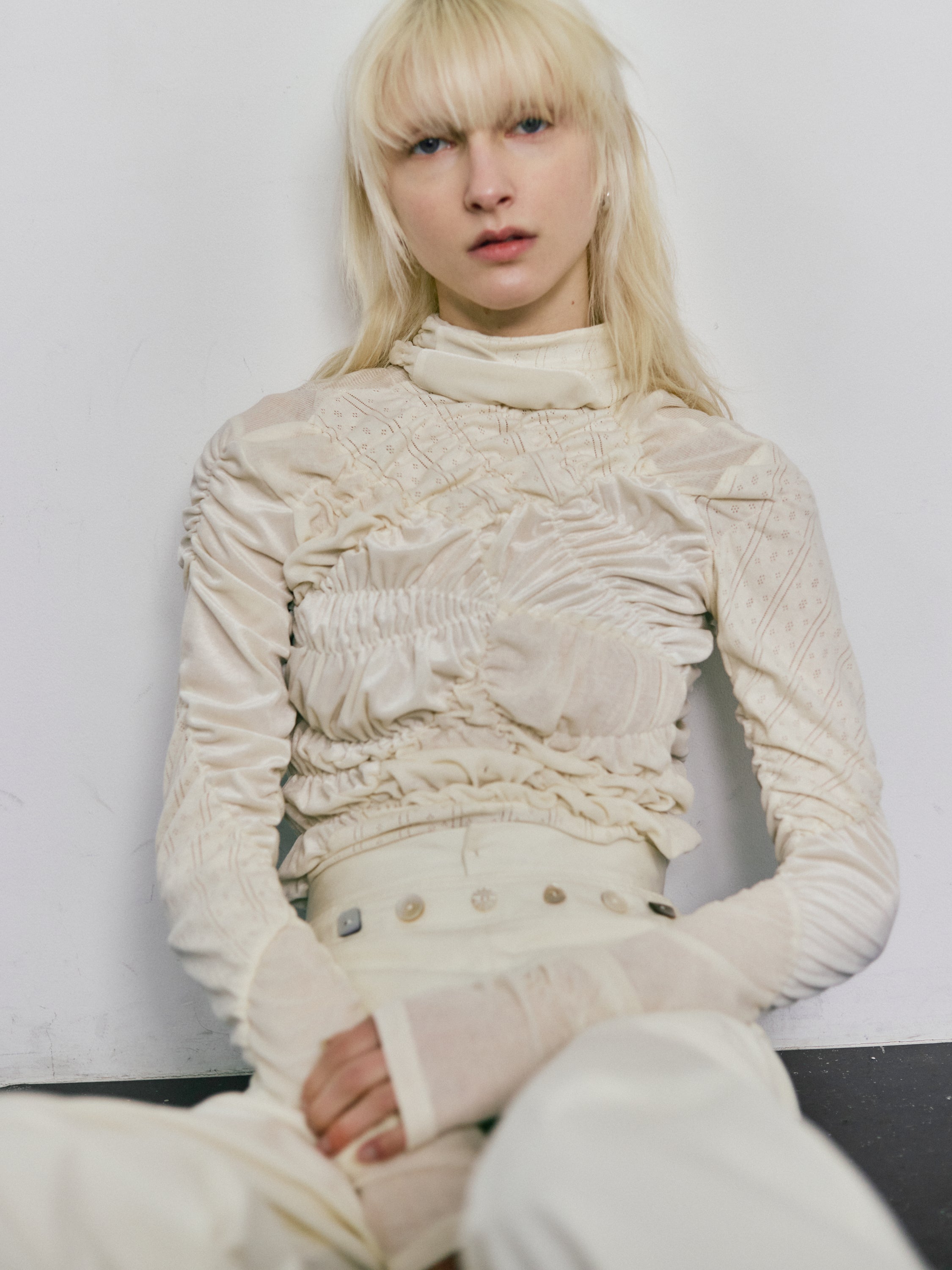 Shirring knit pullover - Ivory