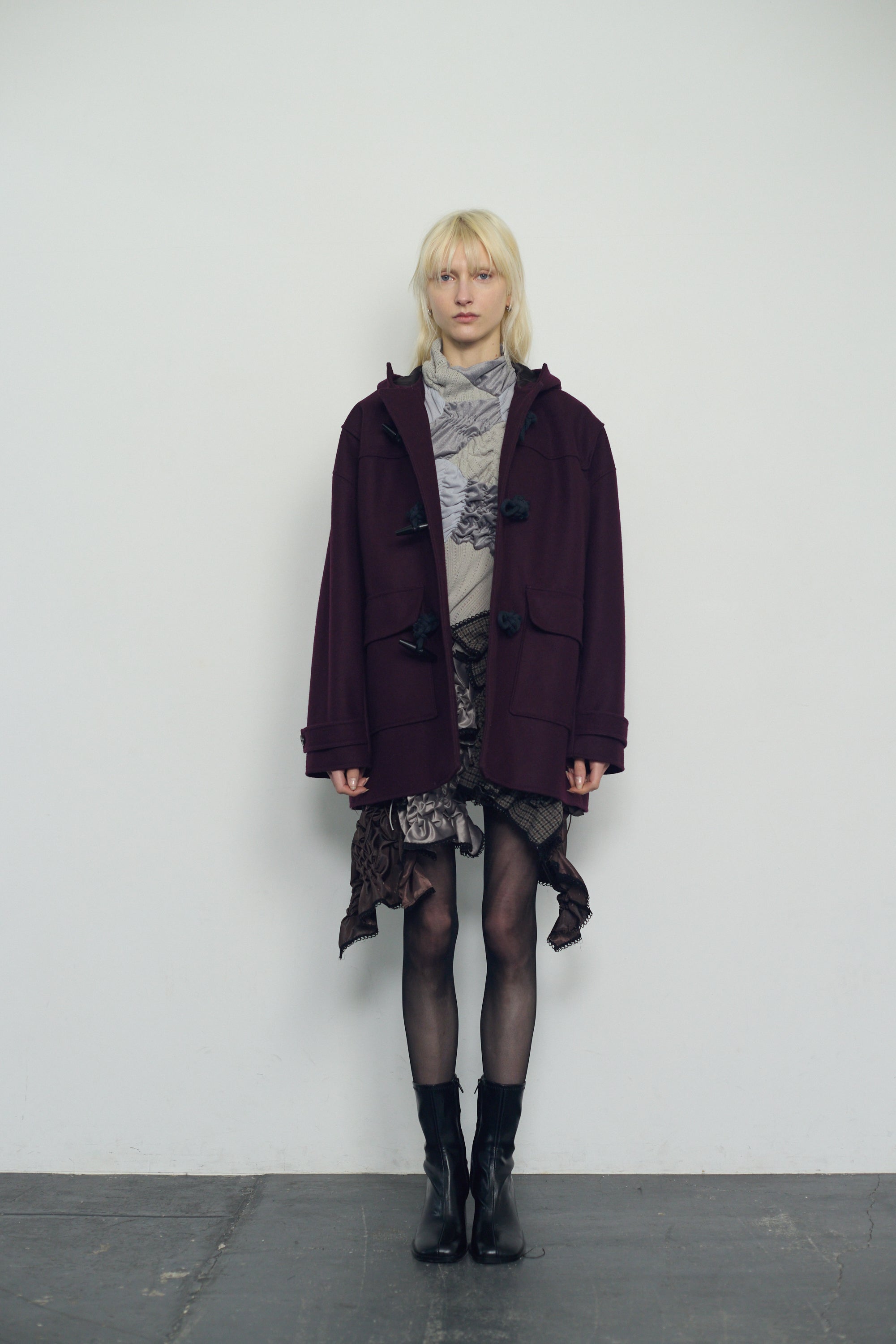 Melton duffle coat - Burgundy