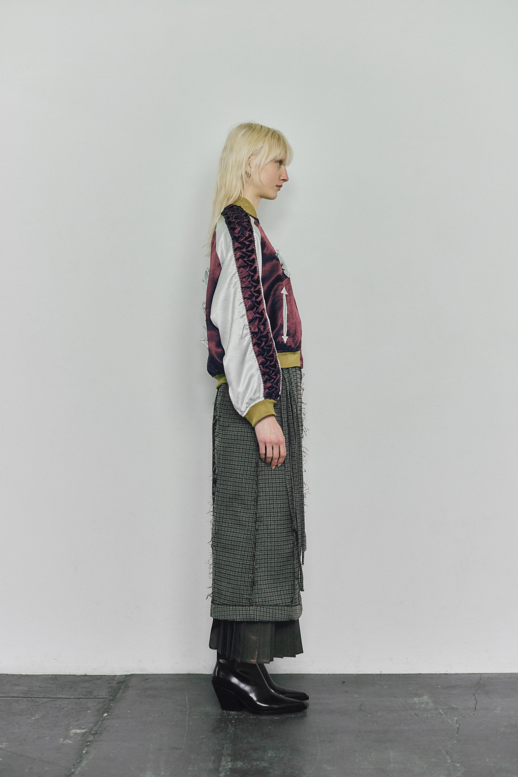 Pleats wrapping skirt - Gray tweed