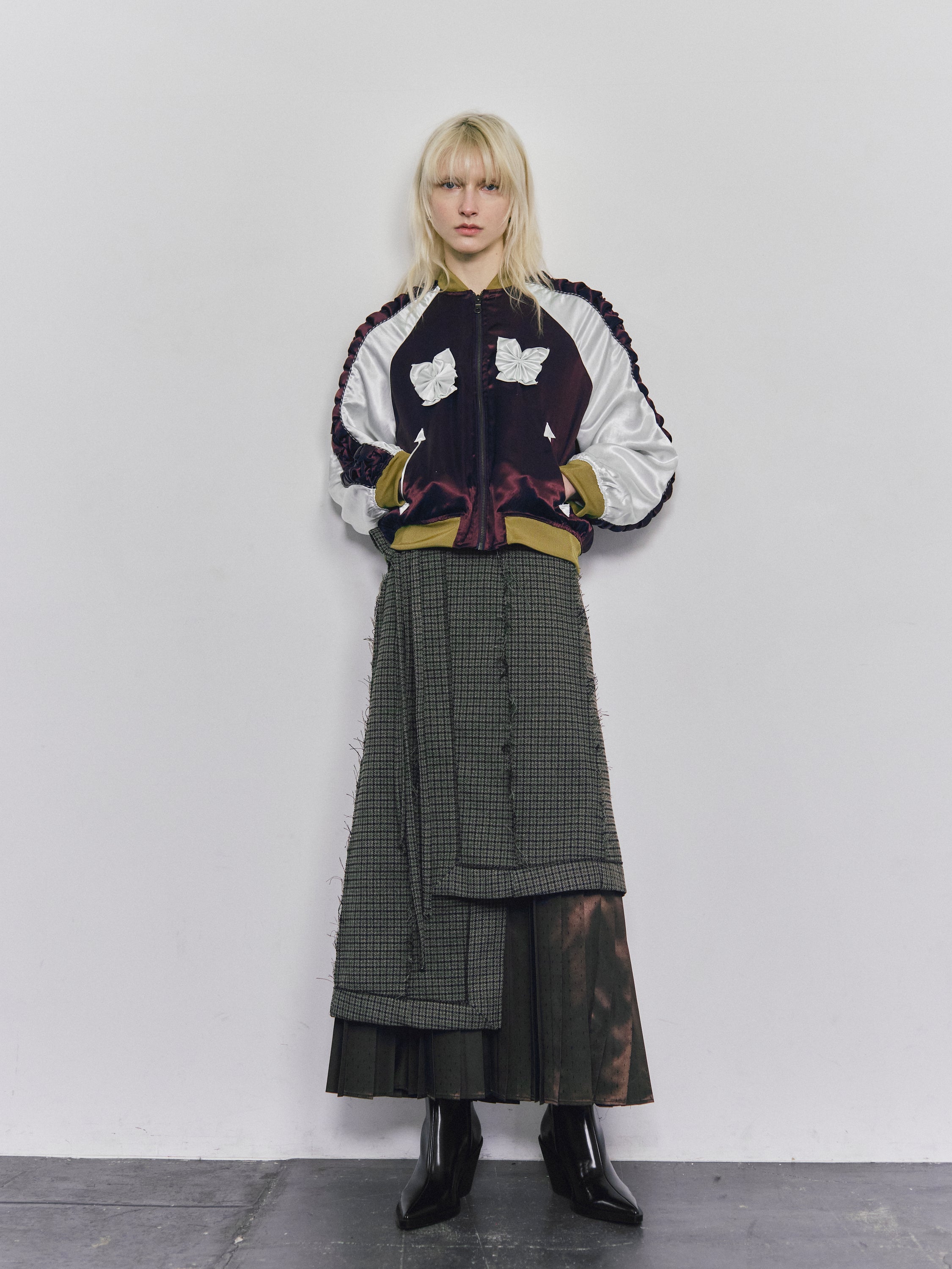 Pleats wrapping skirt - Gray tweed