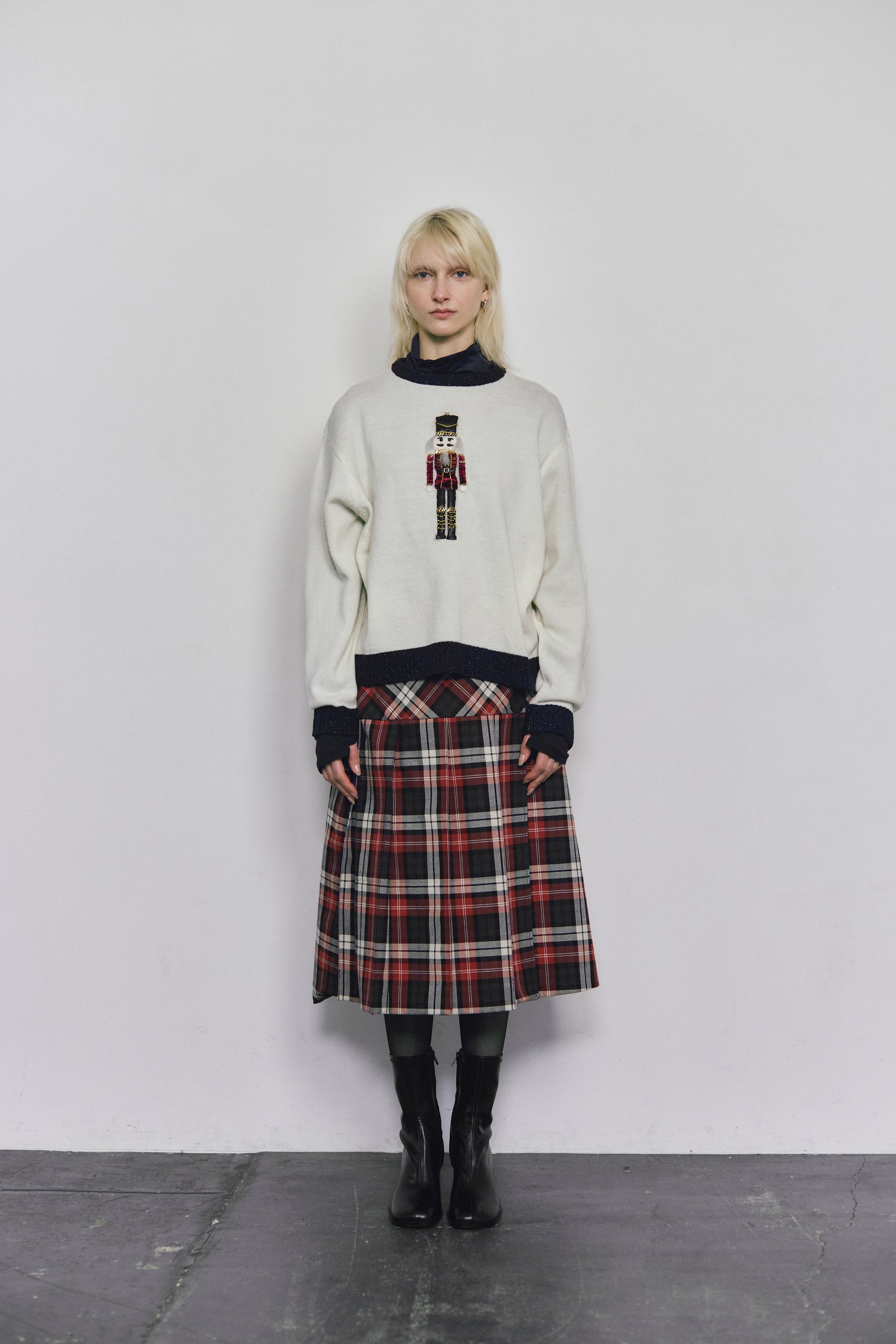 Plaid pleated skirt - Navy