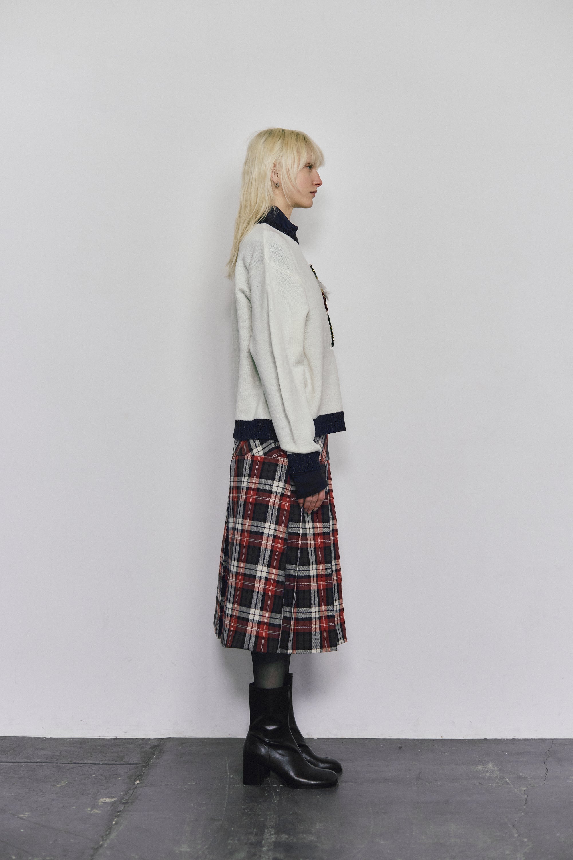Plaid pleated skirt - Navy