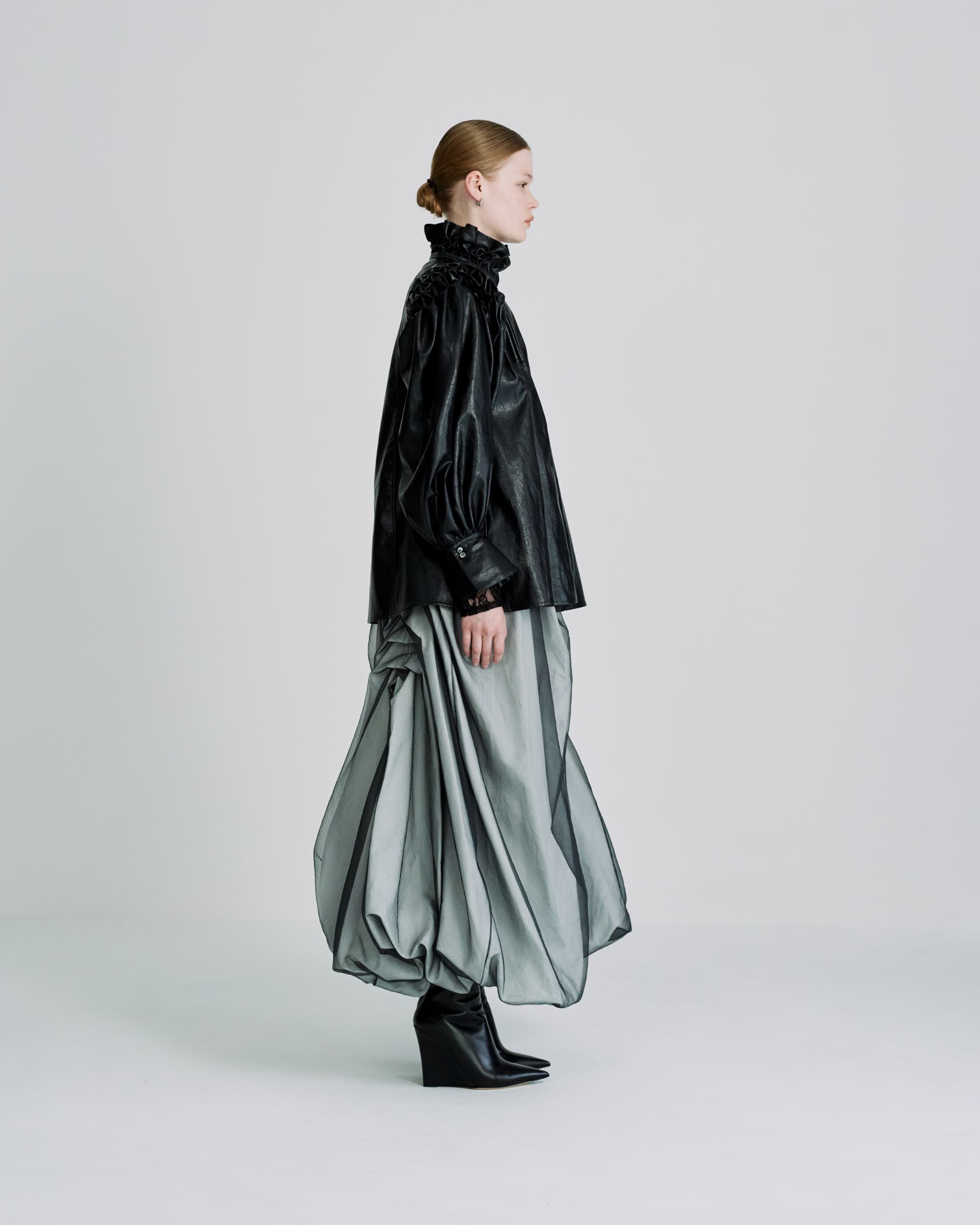 Layer tuck balloon skirt - Gray-organdy