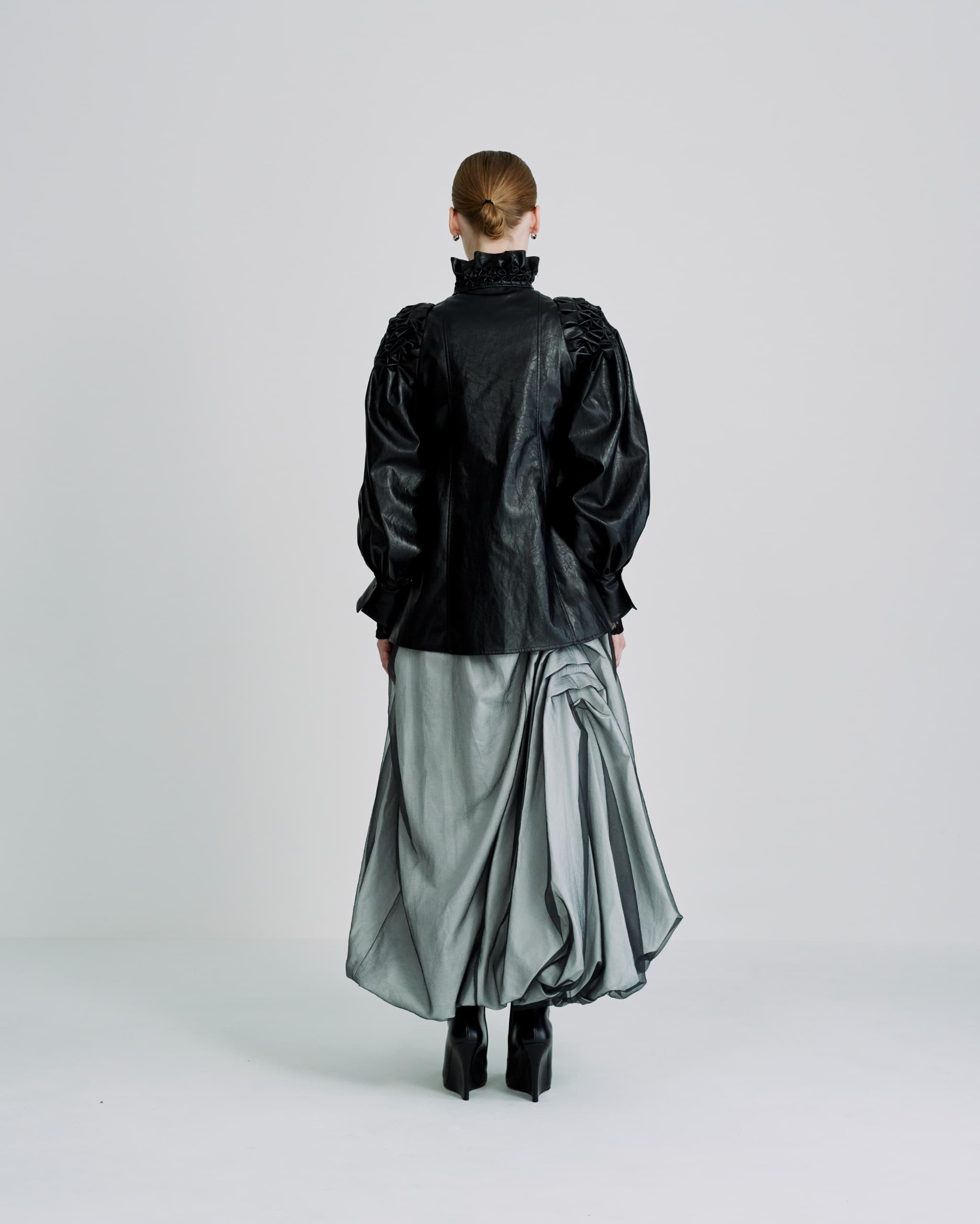 Standneck tuck shirt jacket - Black-leather