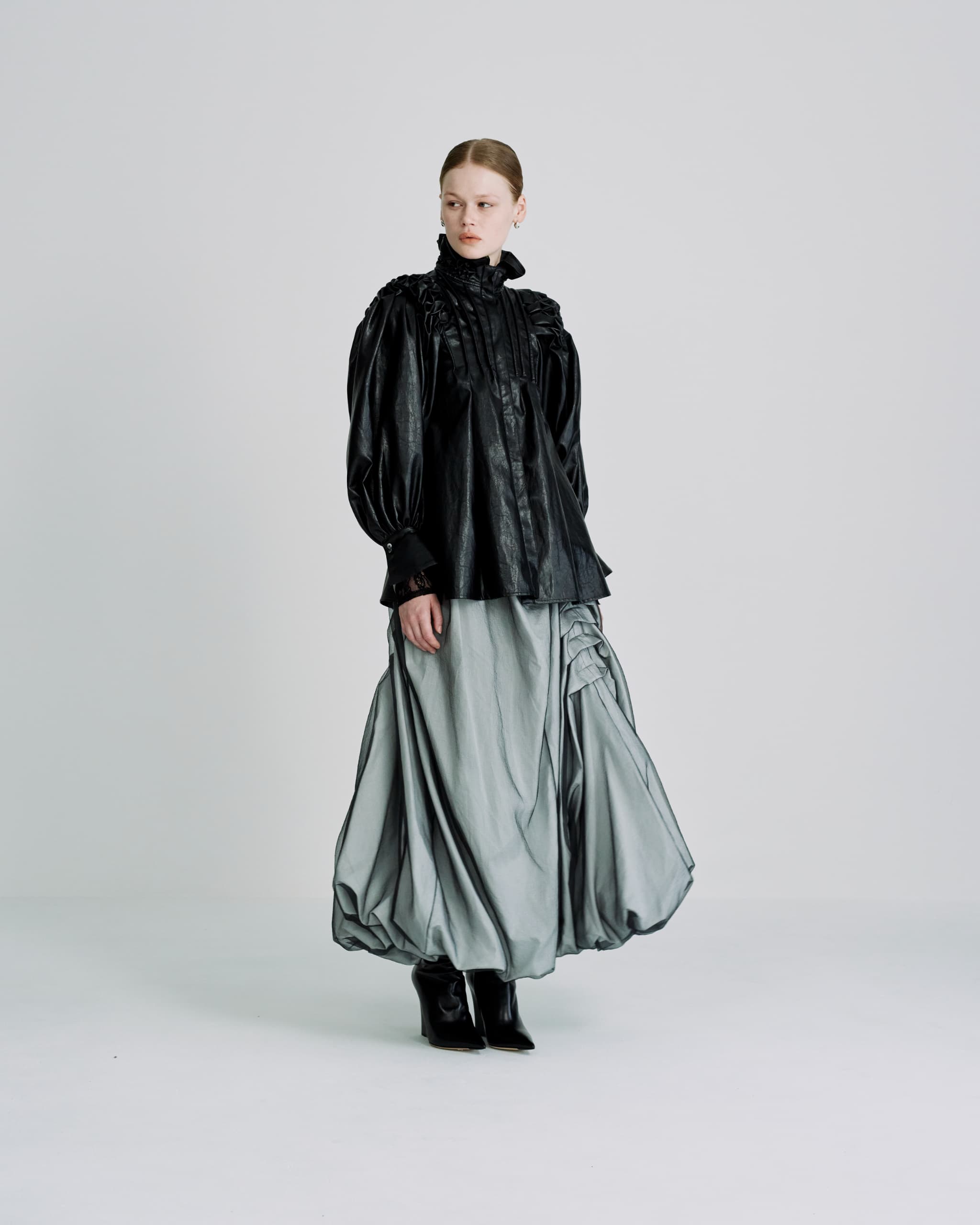 Layer tuck balloon skirt - Gray-organdy