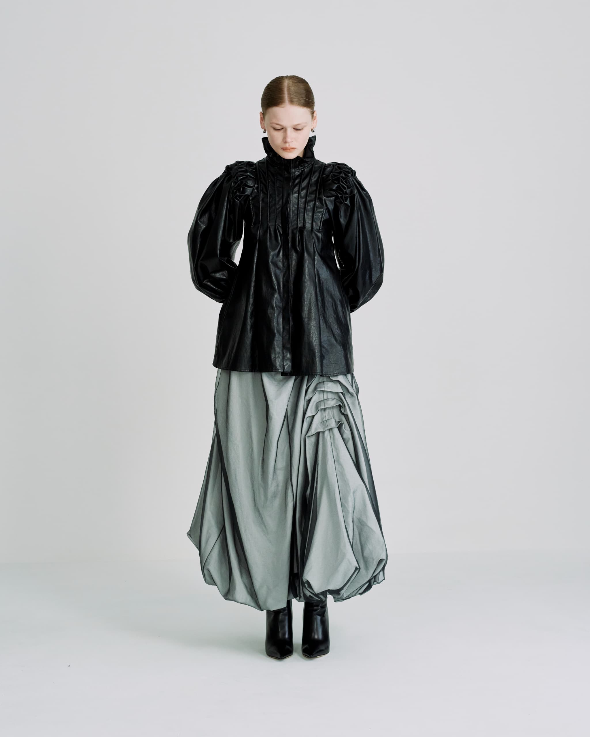 Layer tuck balloon skirt - Gray-organdy