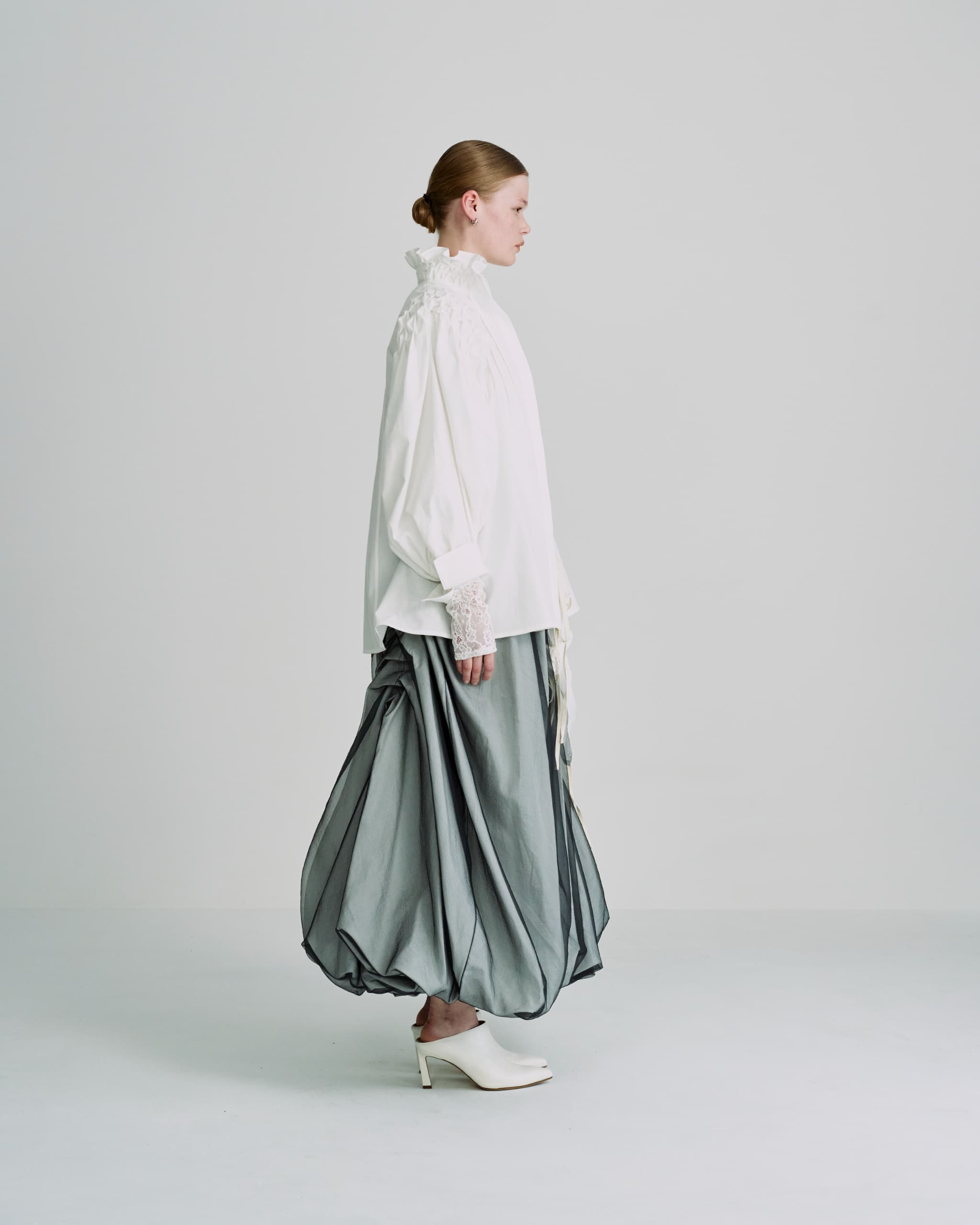 Standneck tuck shirt jacket - White