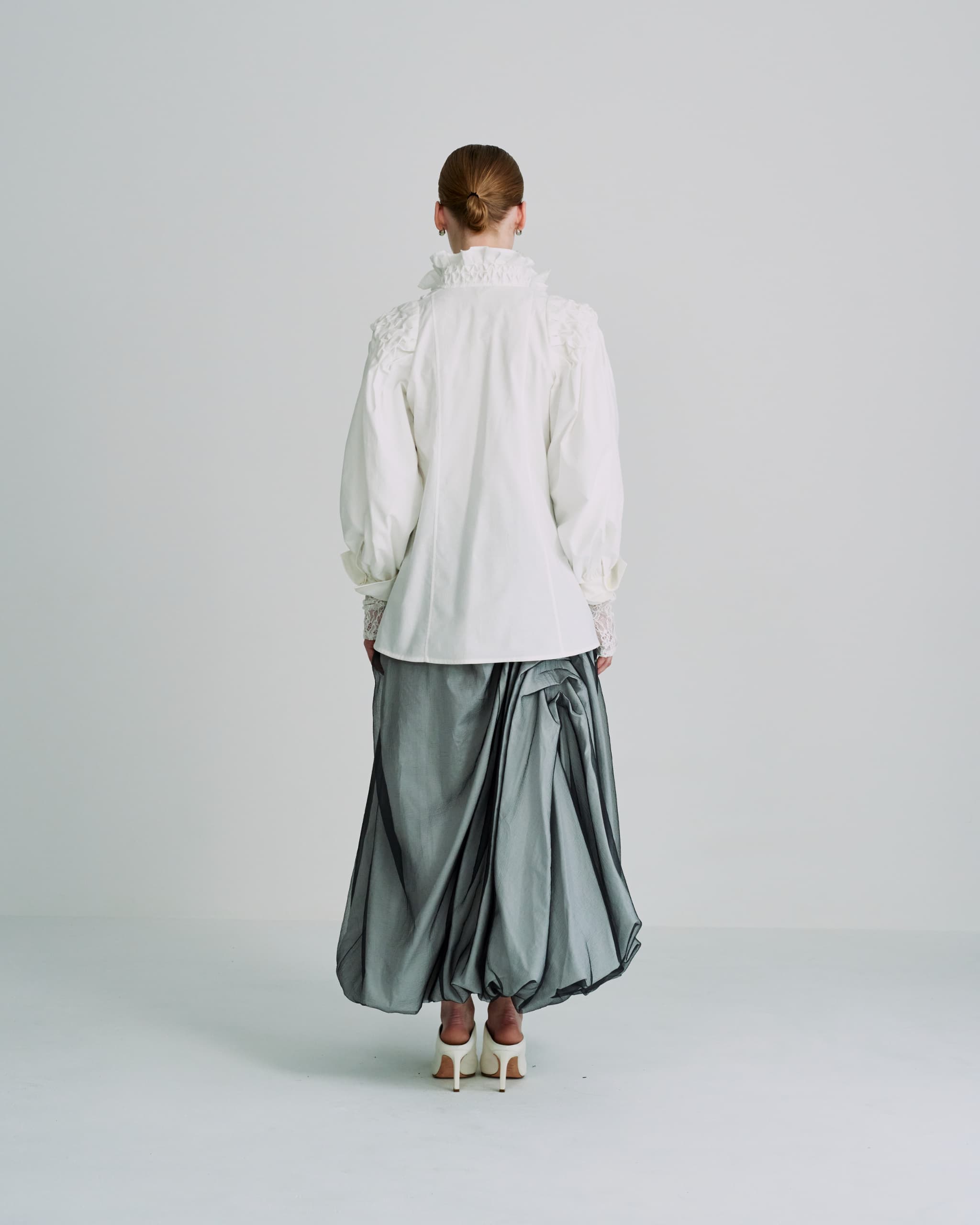 Standneck tuck shirt jacket - White