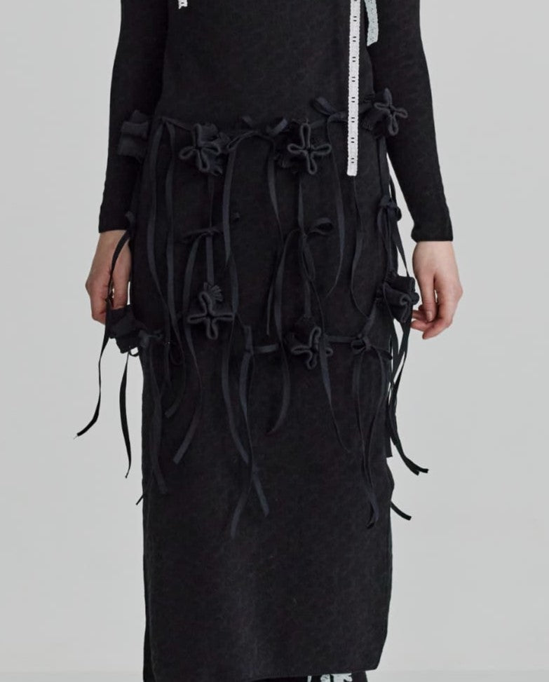 Preater bloom skirt - ribbon - Black