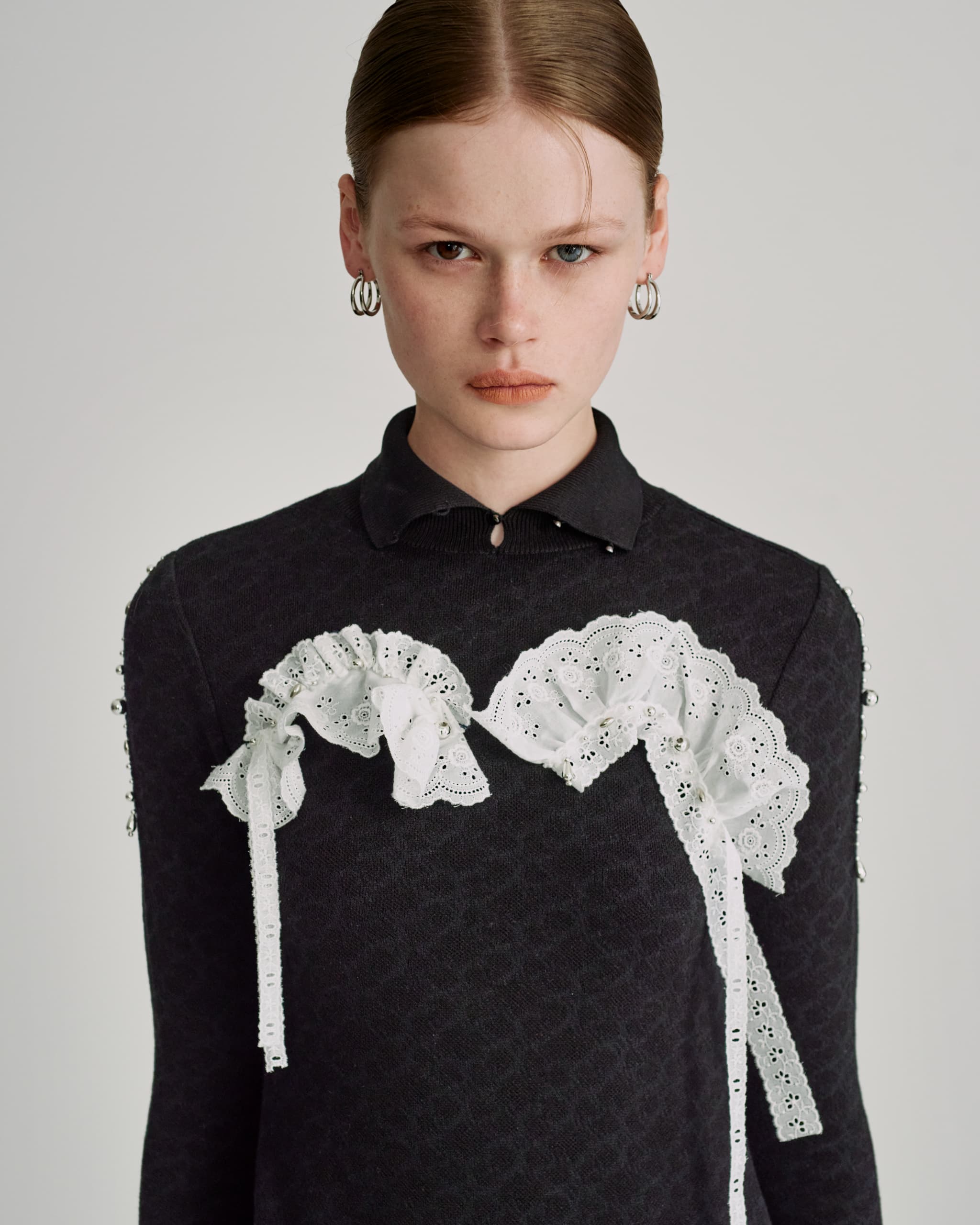 Lace bijou knit dress - Black
