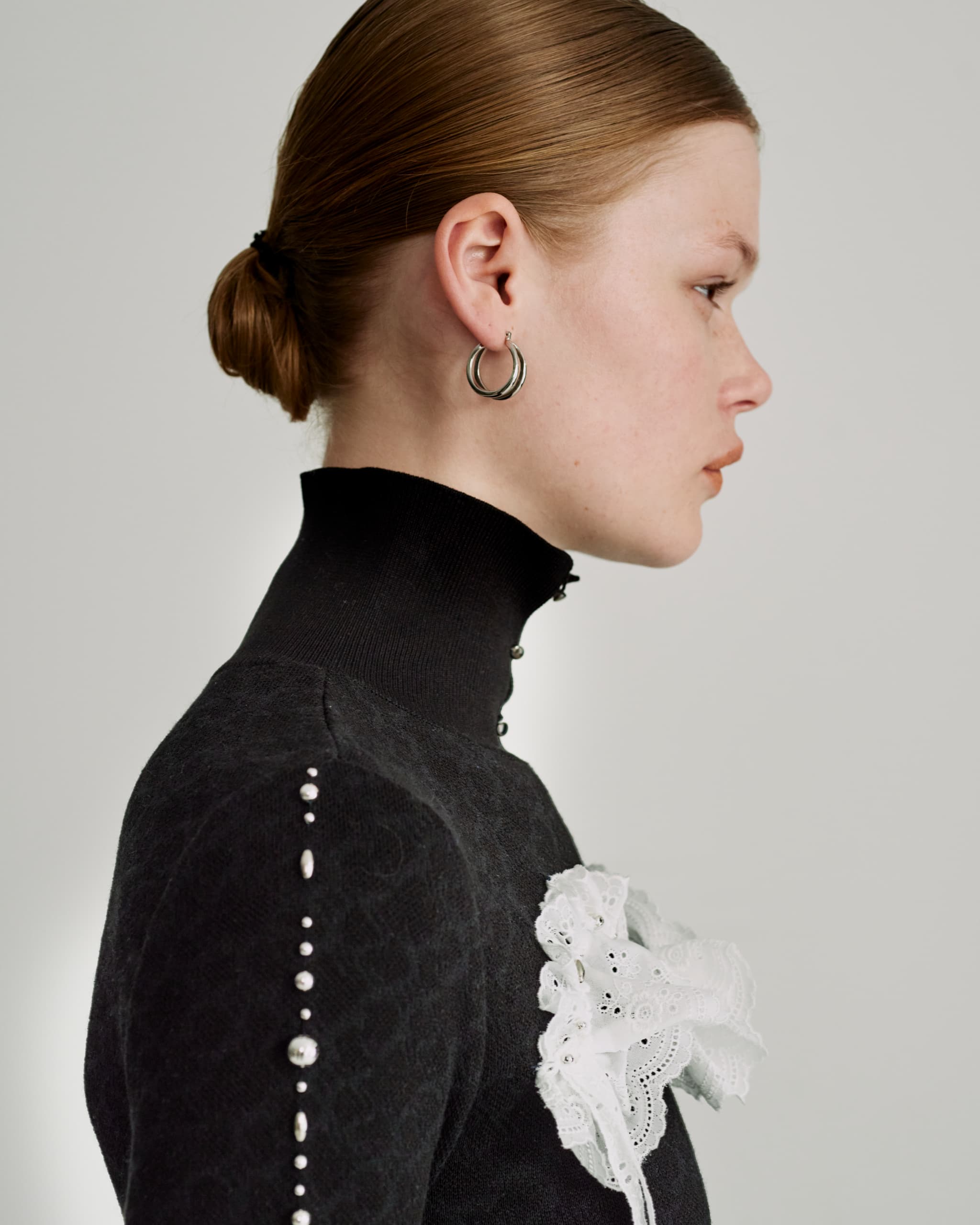 Lace bijou knit dress - Black