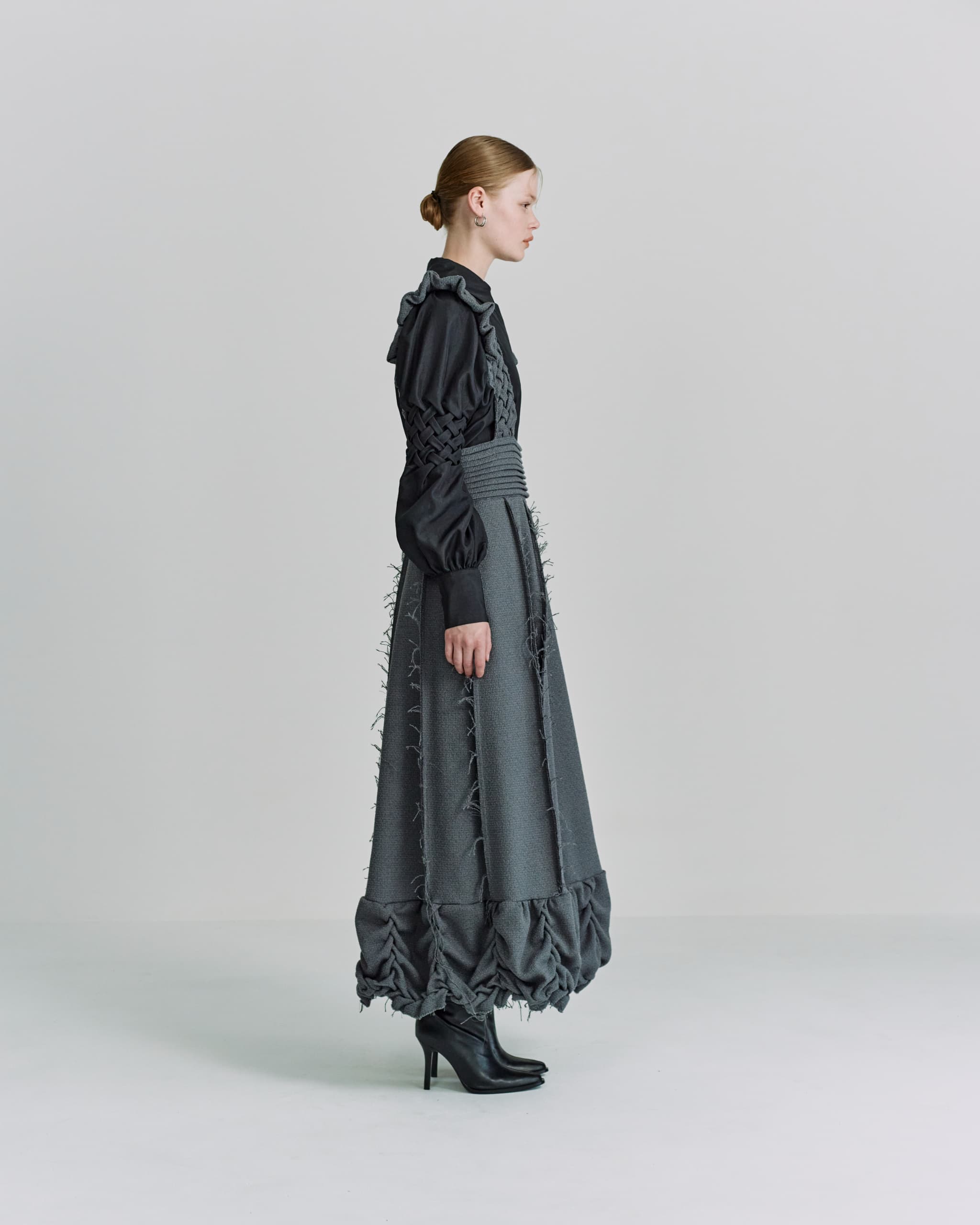 Smocking suspnder skirt - Gray-tweed