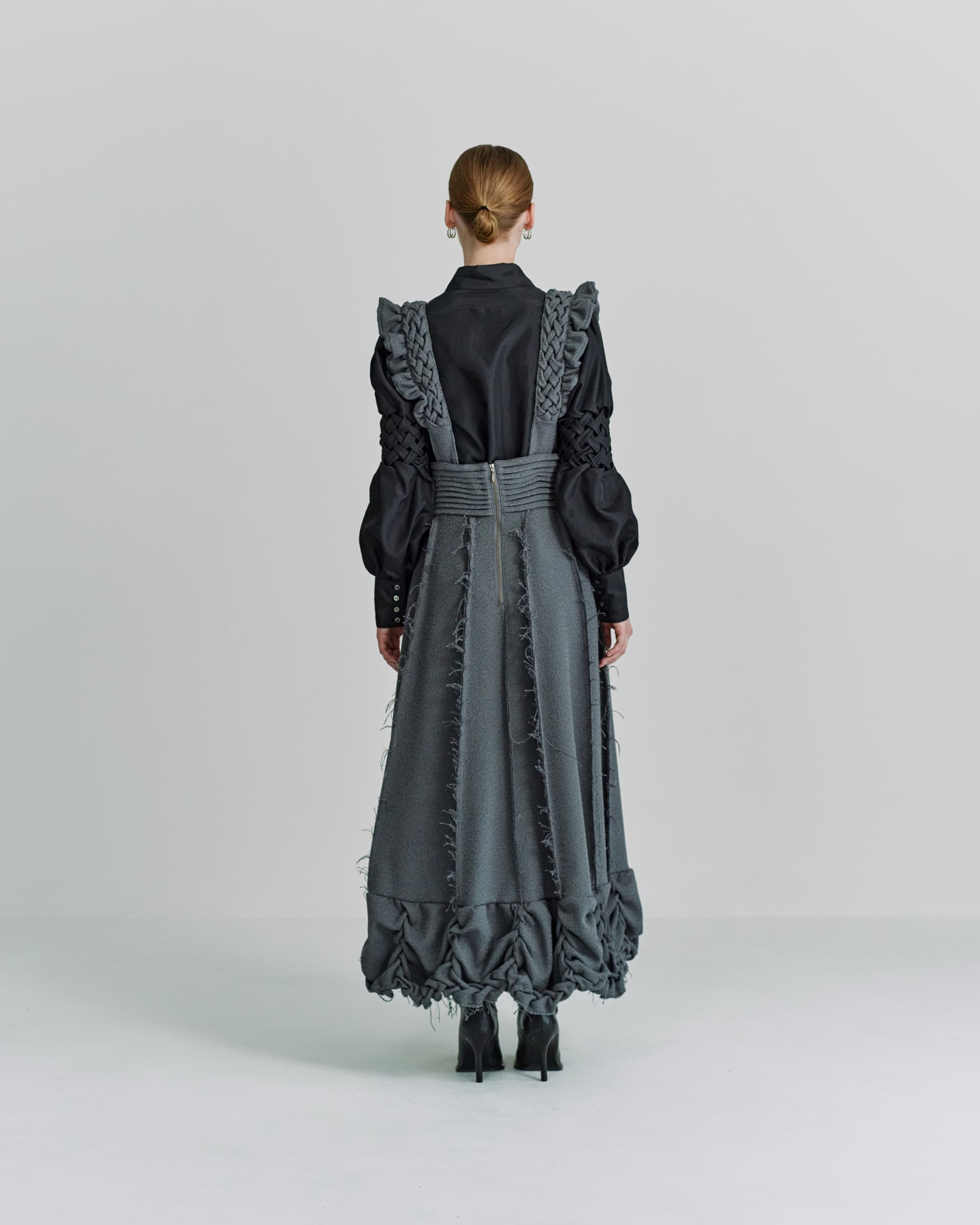 Smocking suspnder skirt - Gray-tweed