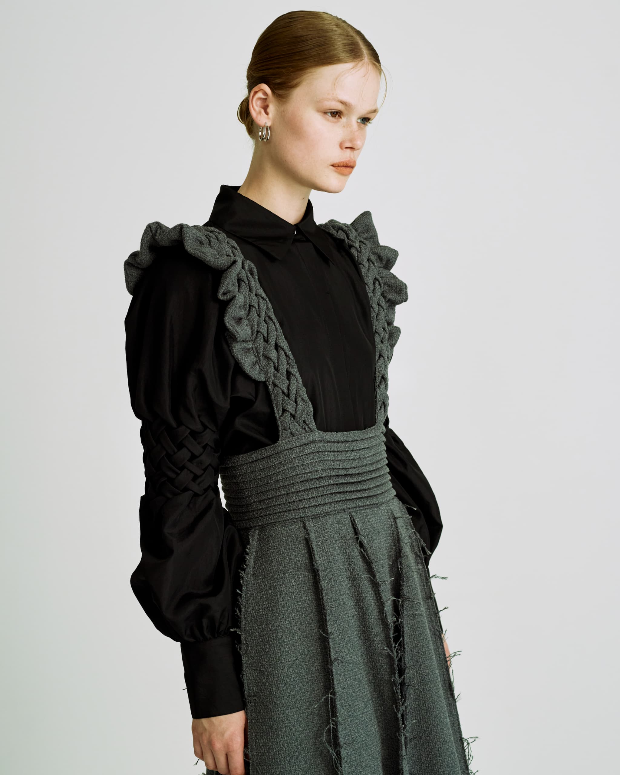 Smocking suspnder skirt - Gray-tweed