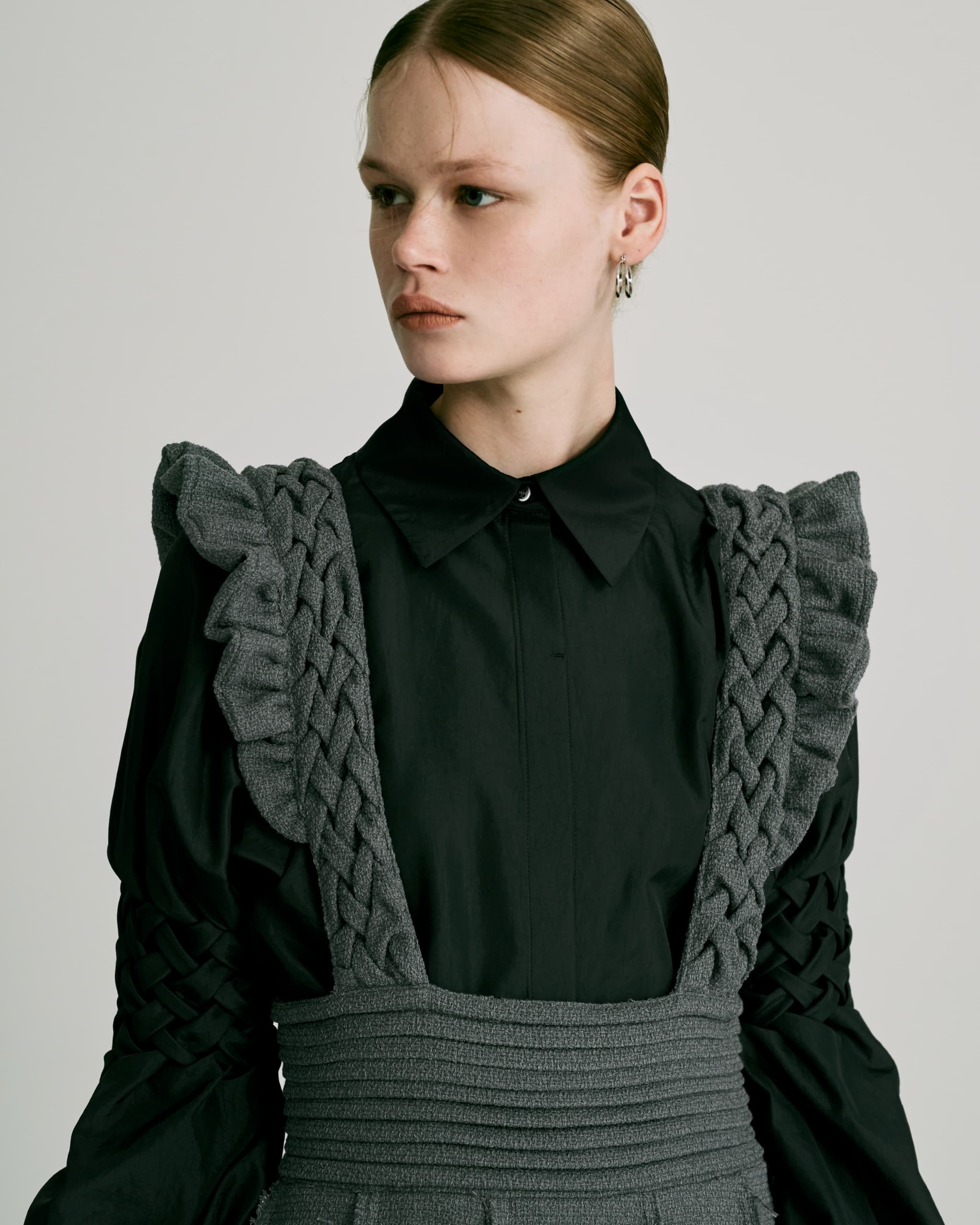 Smocking suspnder skirt - Gray-tweed