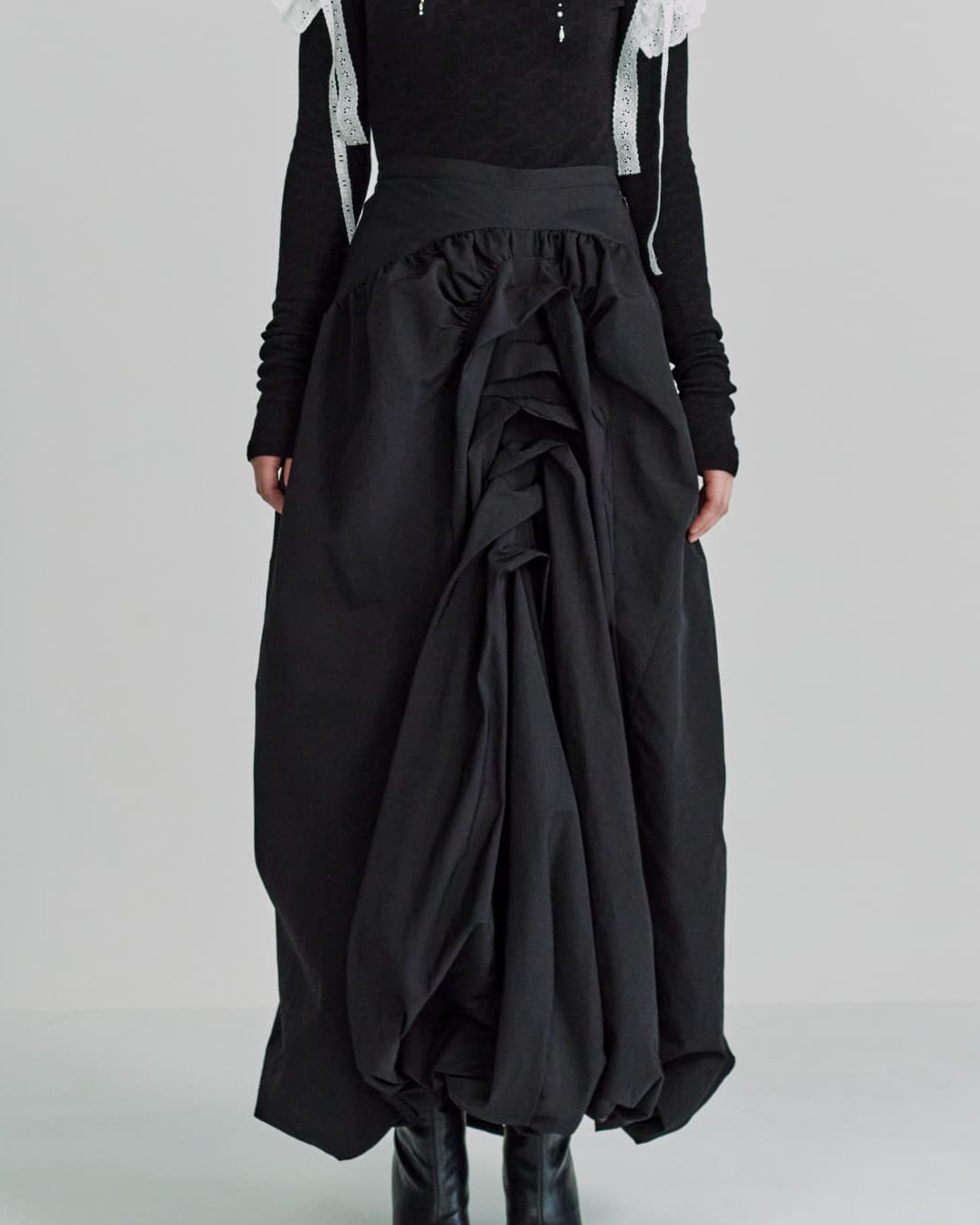 Layer tuck balloon skirt - Black