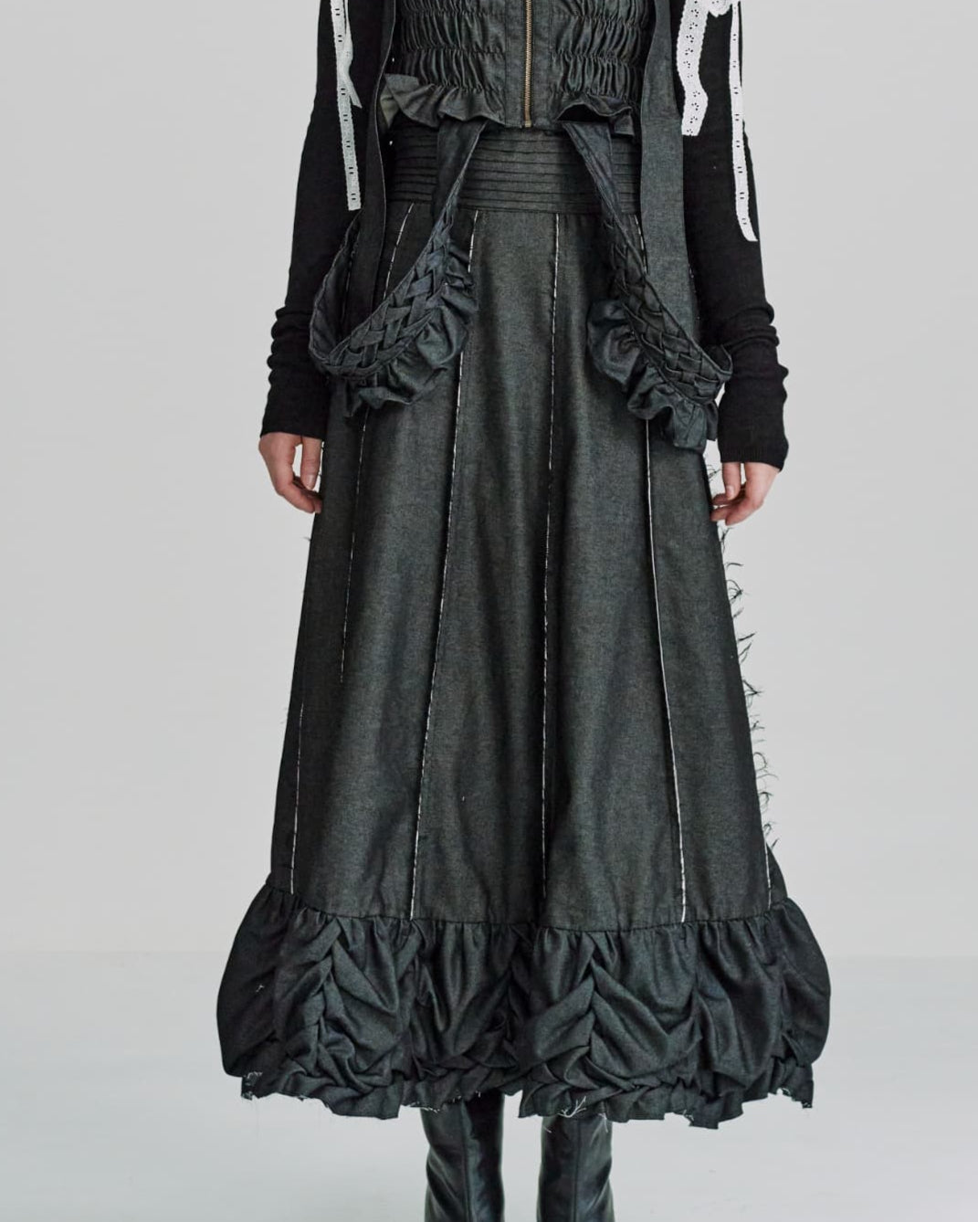 Lace bijou knit pullover - Black