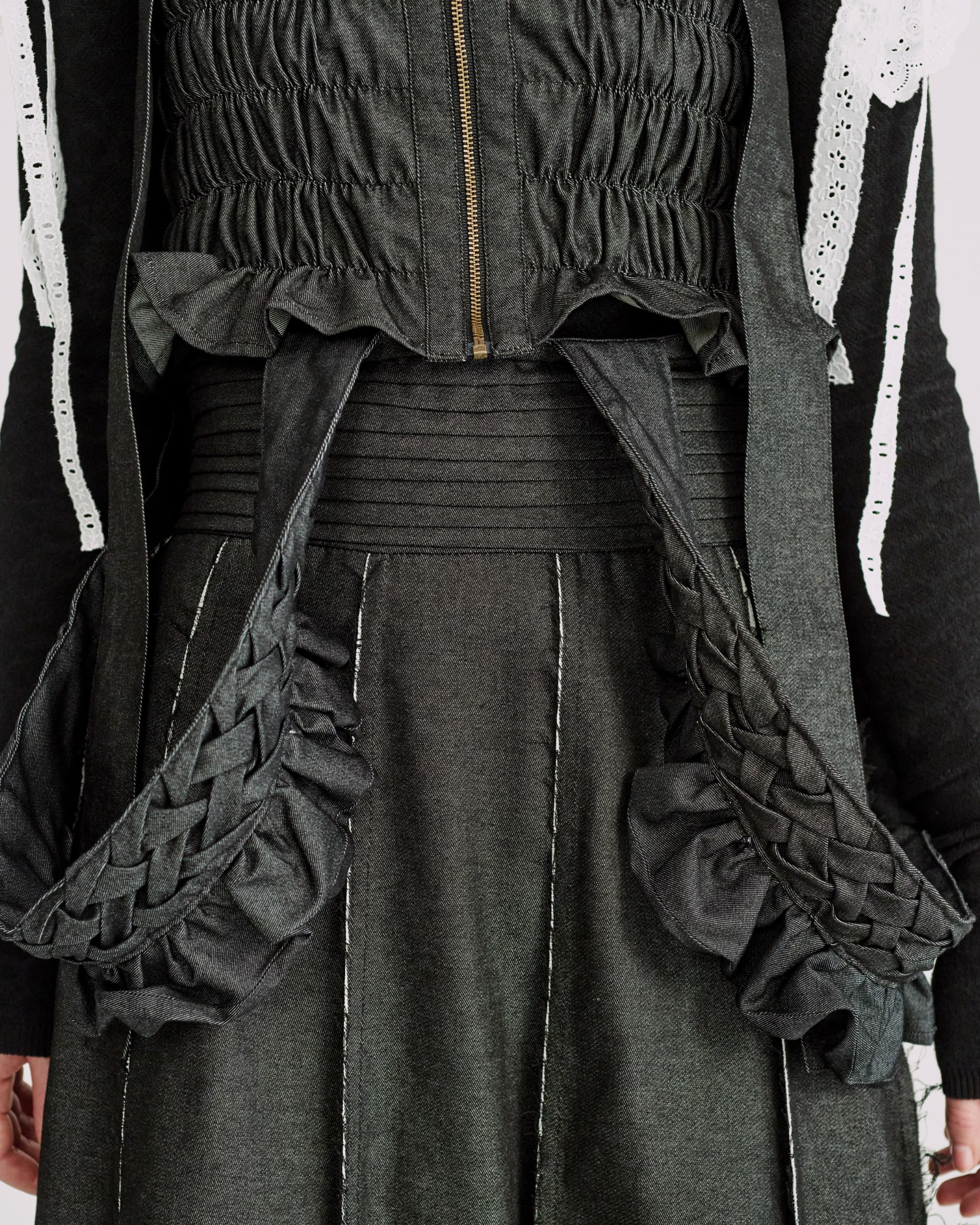 Smocking suspnder skirt - Black-denim