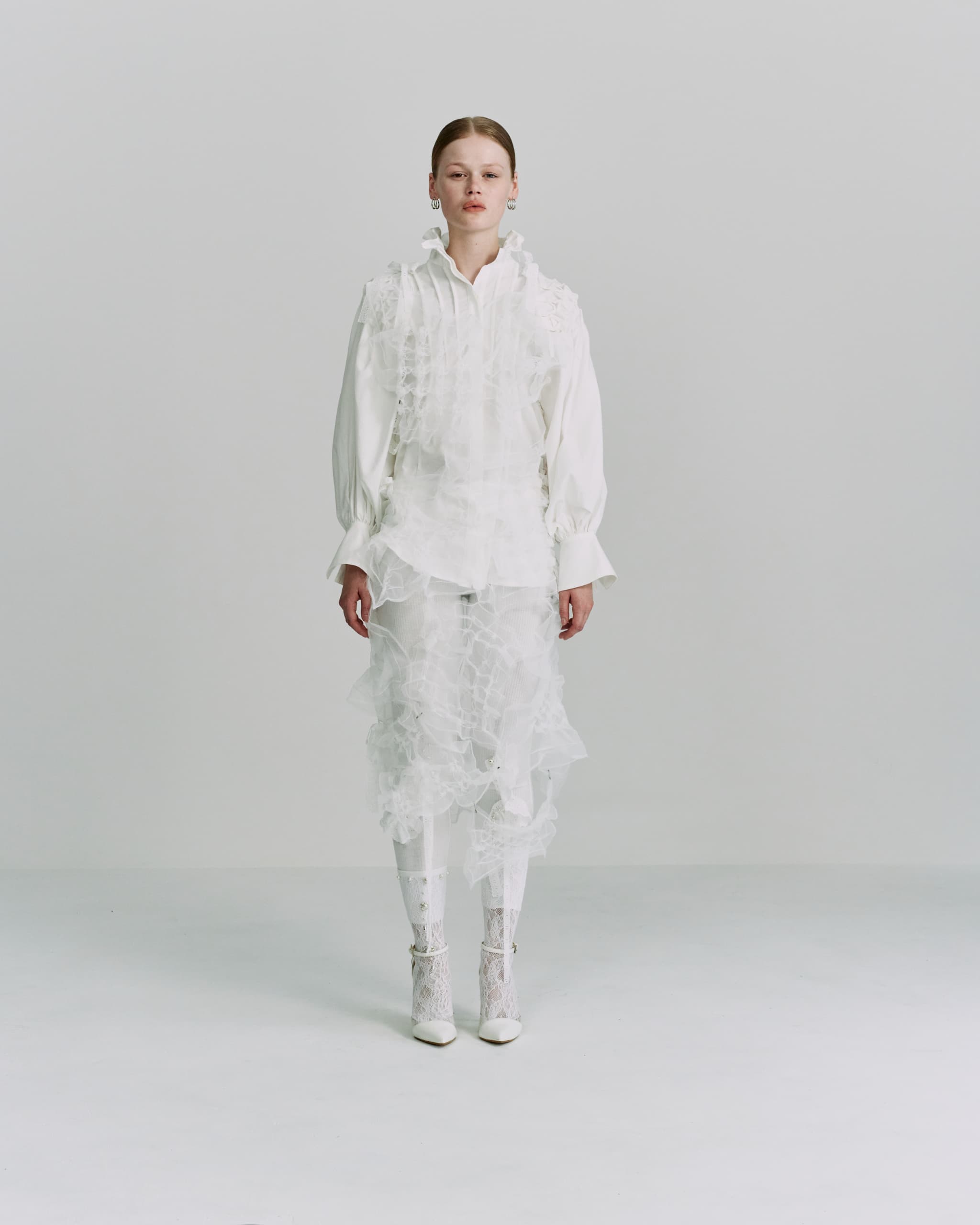 Standneck tuck shirt jacket - White