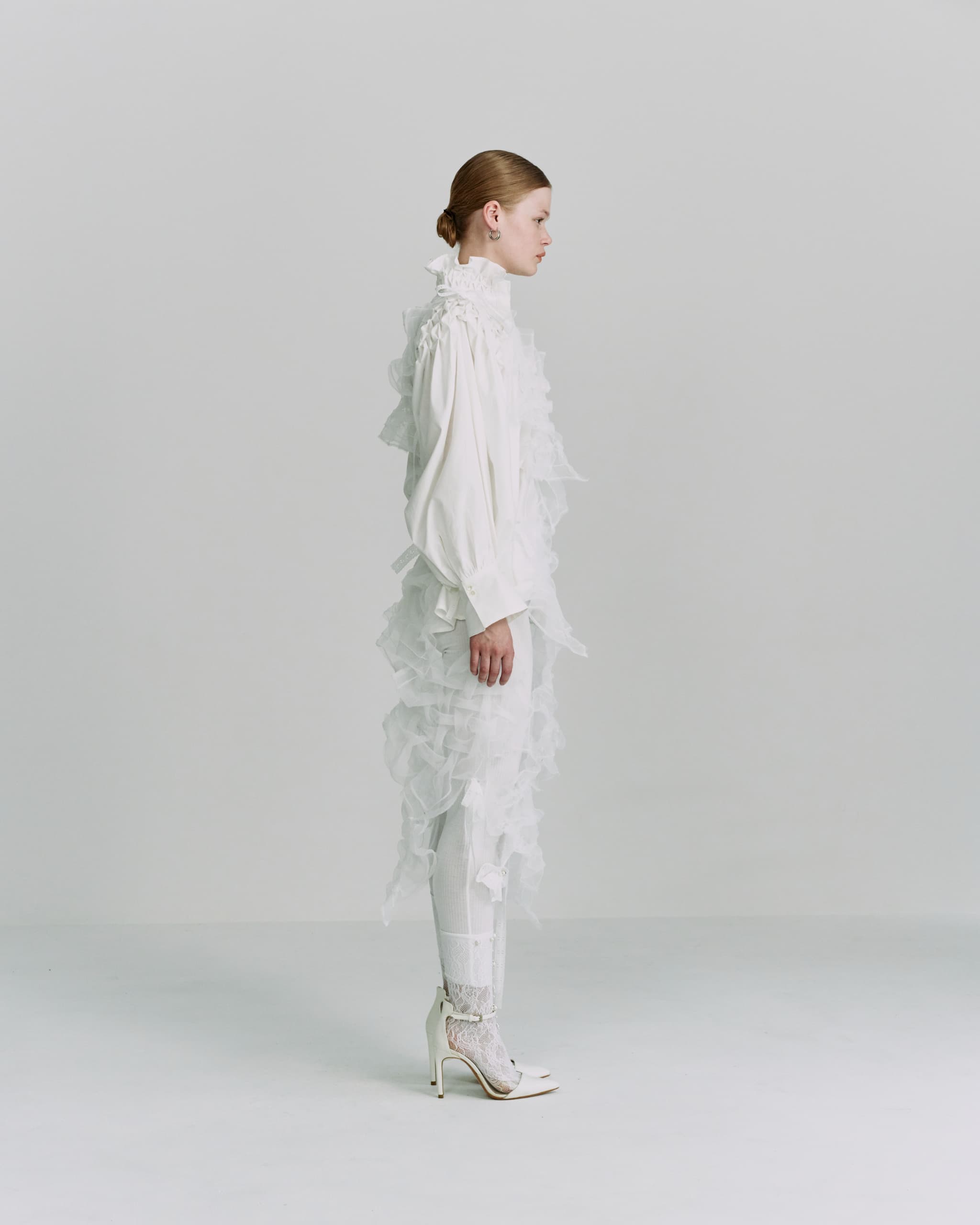 Standneck tuck shirt jacket - White