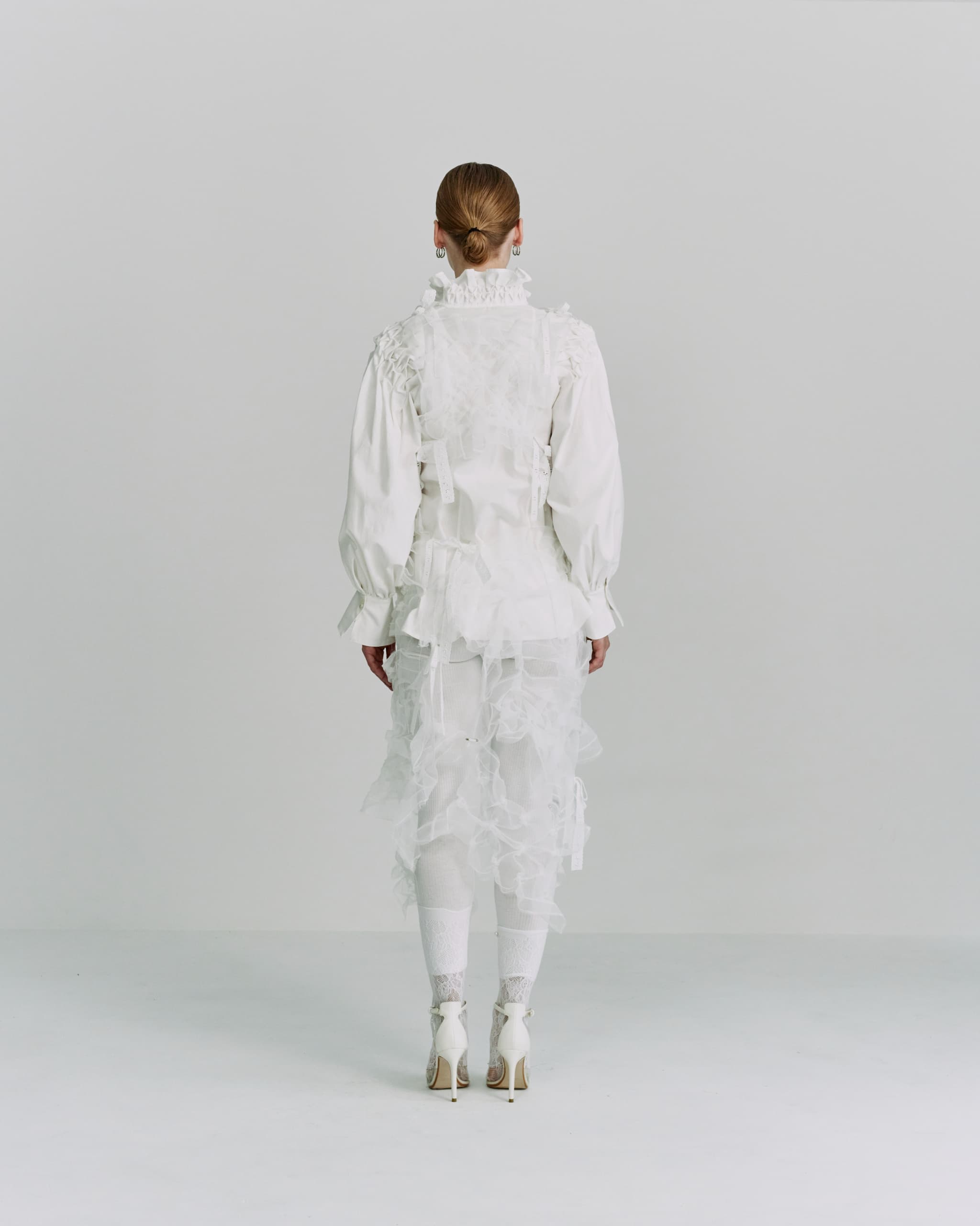 Standneck tuck shirt jacket - White