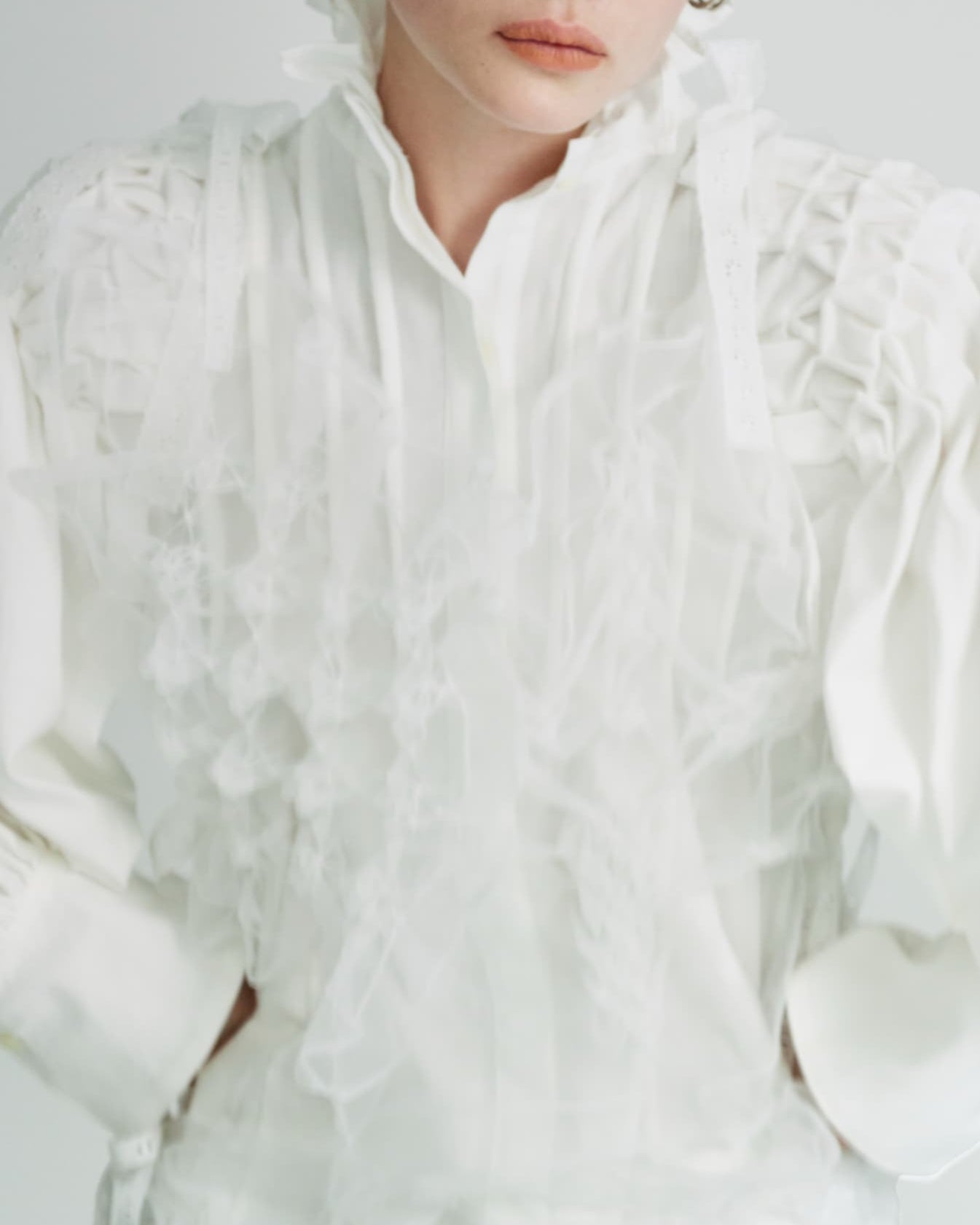Standneck tuck shirt jacket - White