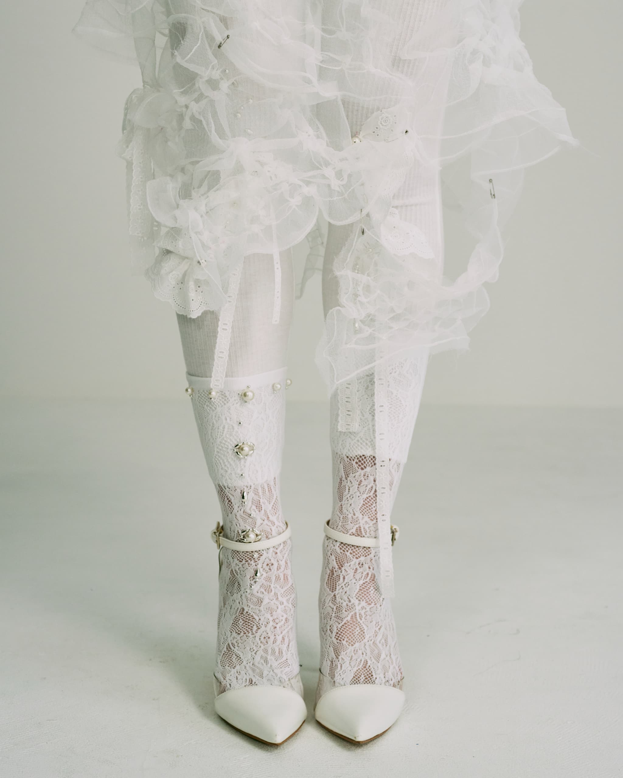 Lace bijou leggings - White