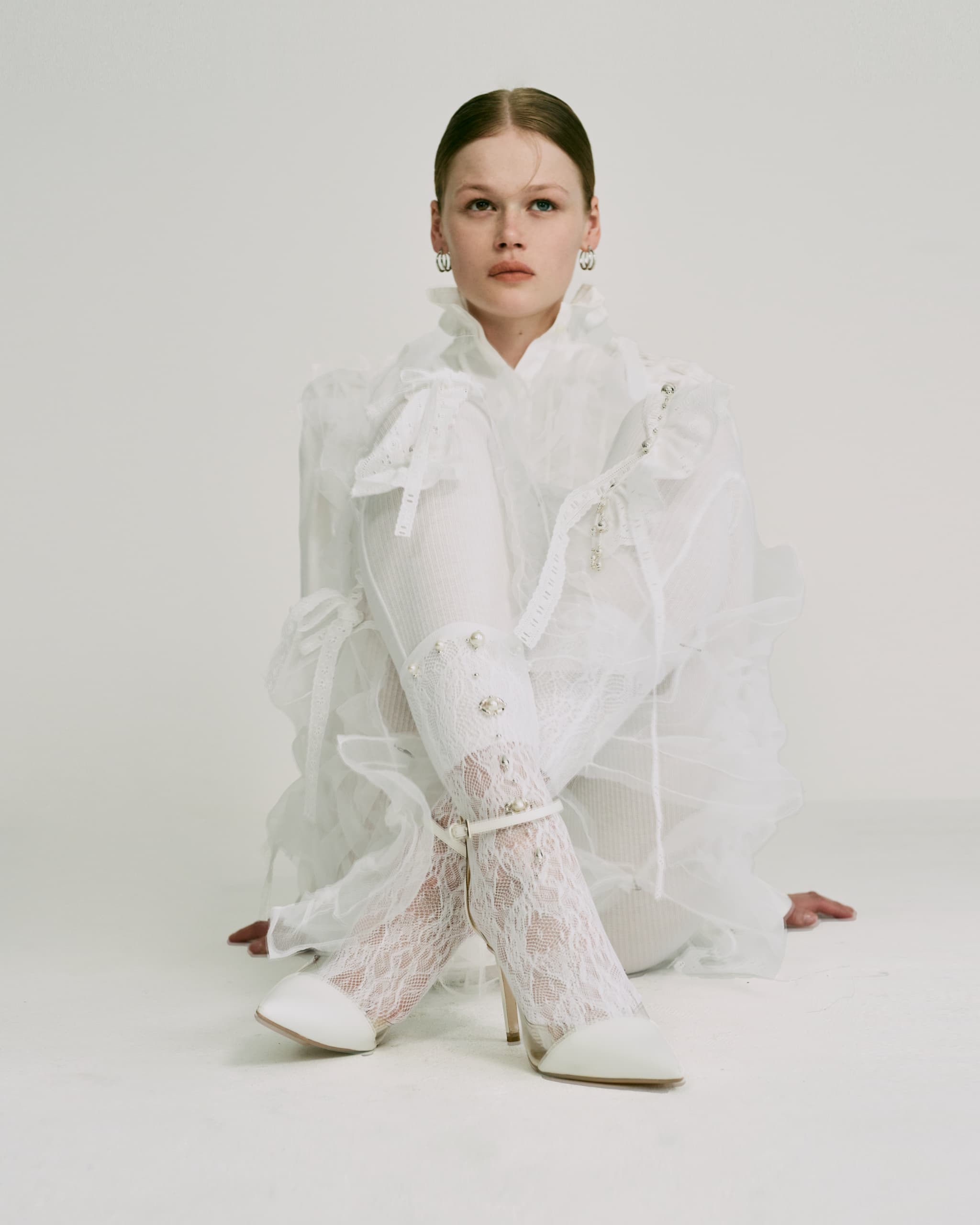 Lace bijou leggings - White