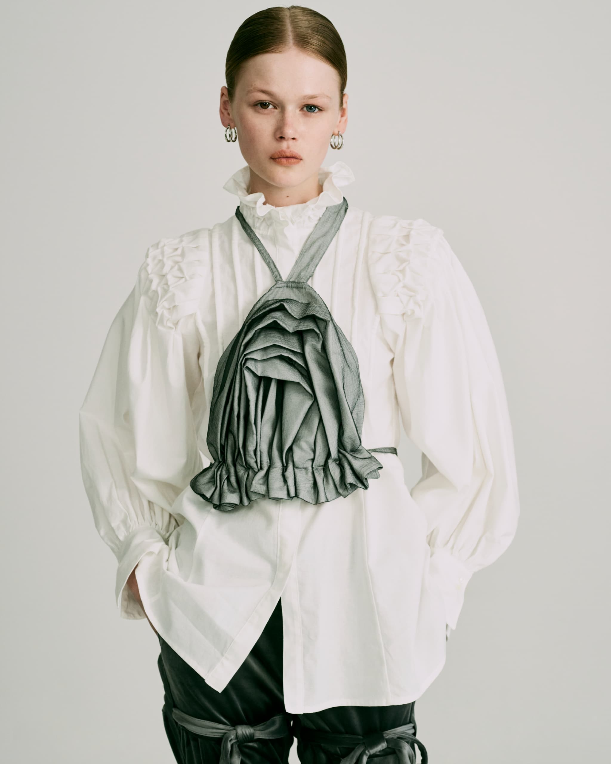 Layer tuck bustier - Gray-organdy