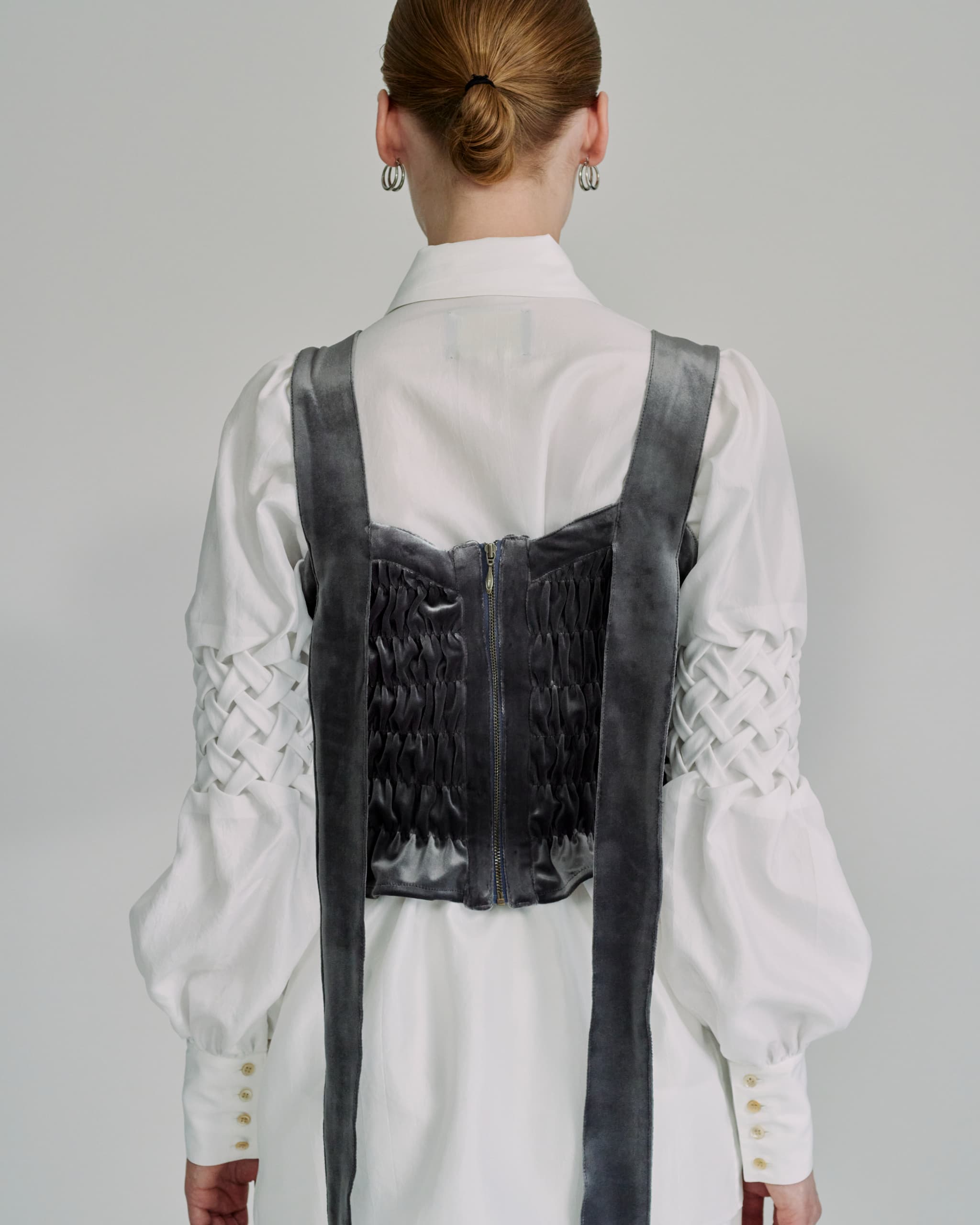 Shirring ribbon bustier - Gray-velor