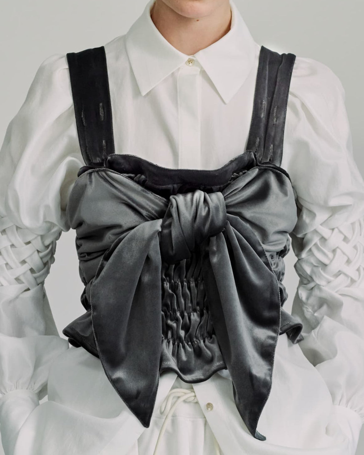 Shirring ribbon bustier - Gray-velor
