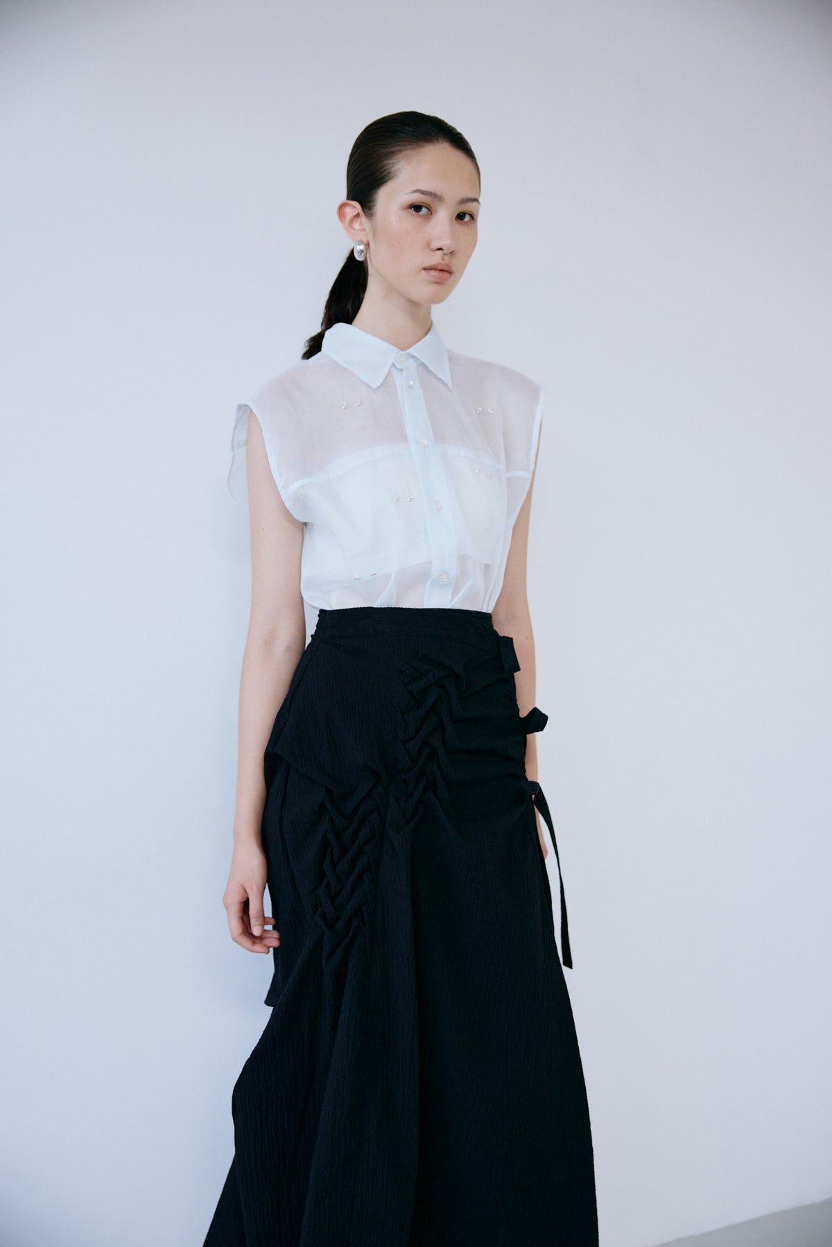 Metal stitch sheer blouse - Blue