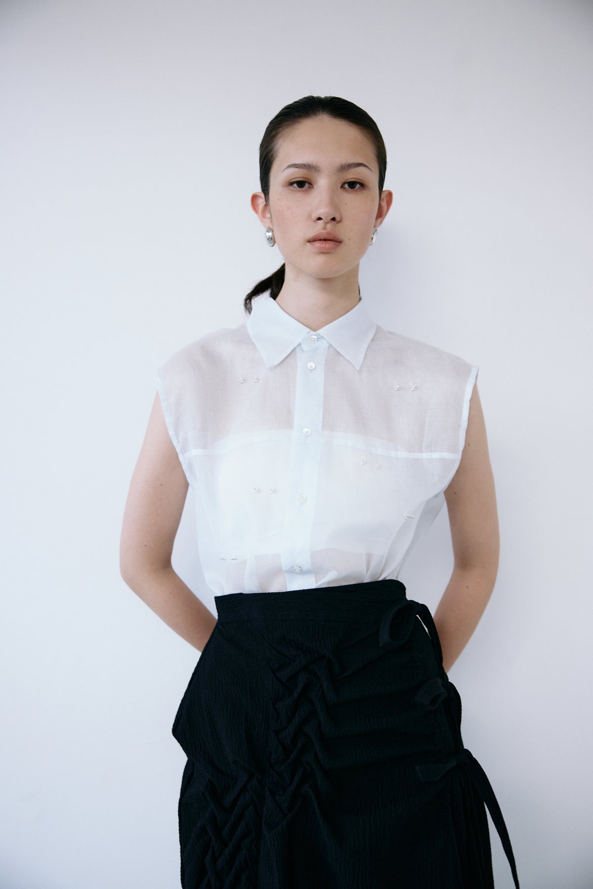 Metal stitch sheer blouse - Blue