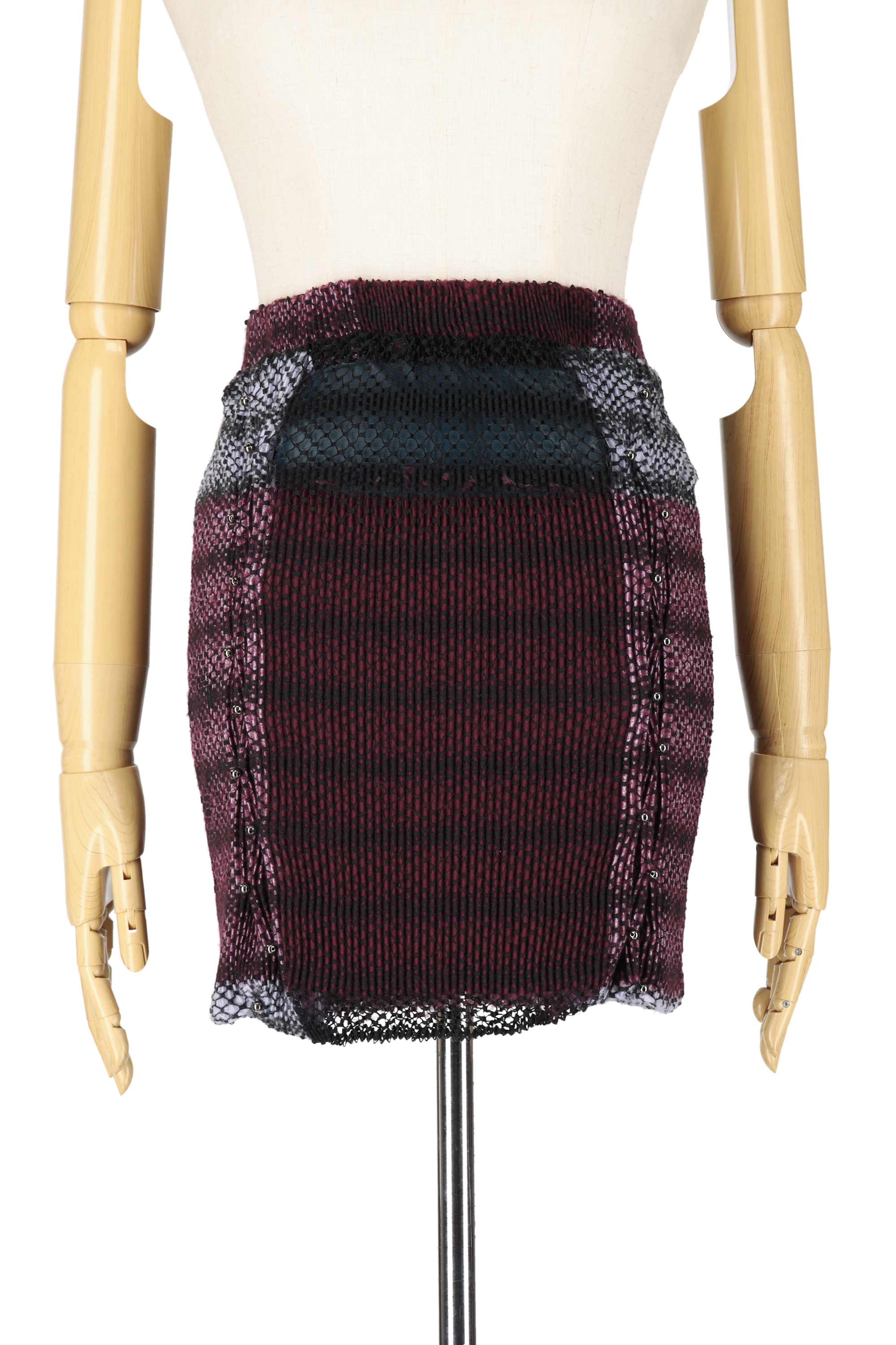 Hatching skirt ‐ Sax×Bordeaux