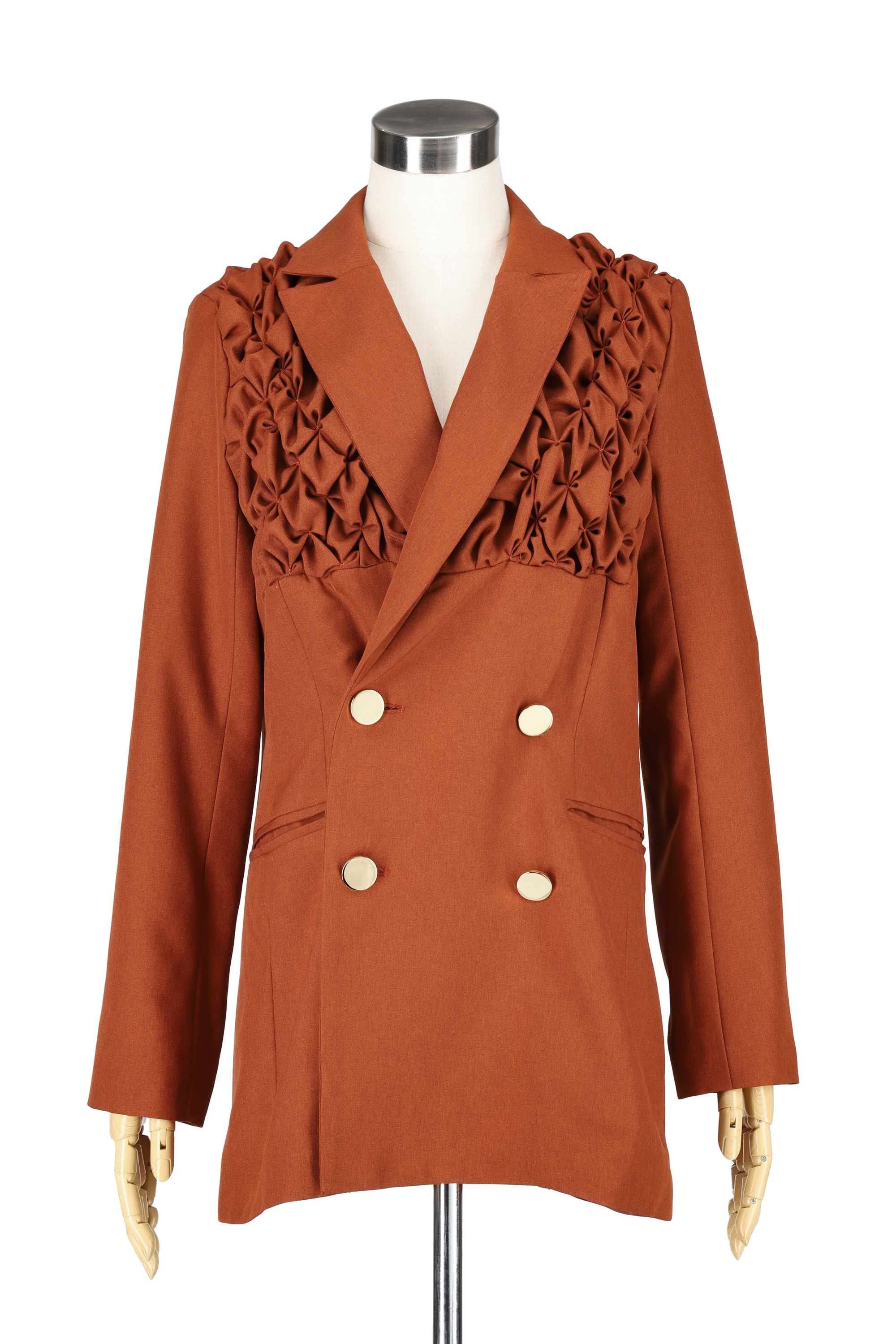 Shoulder smocking jacket - Brown
