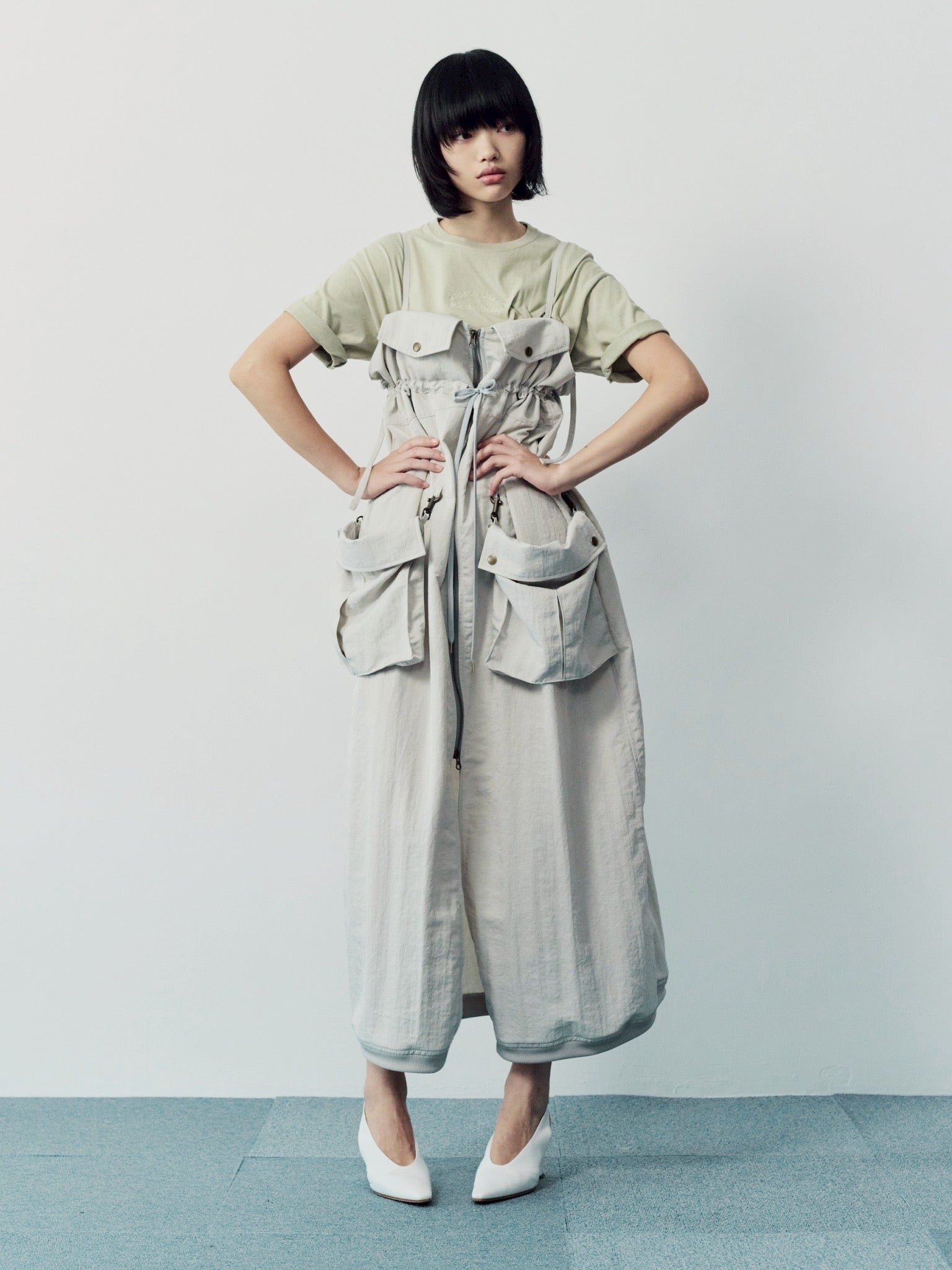 Military shrink zip dress - Greige