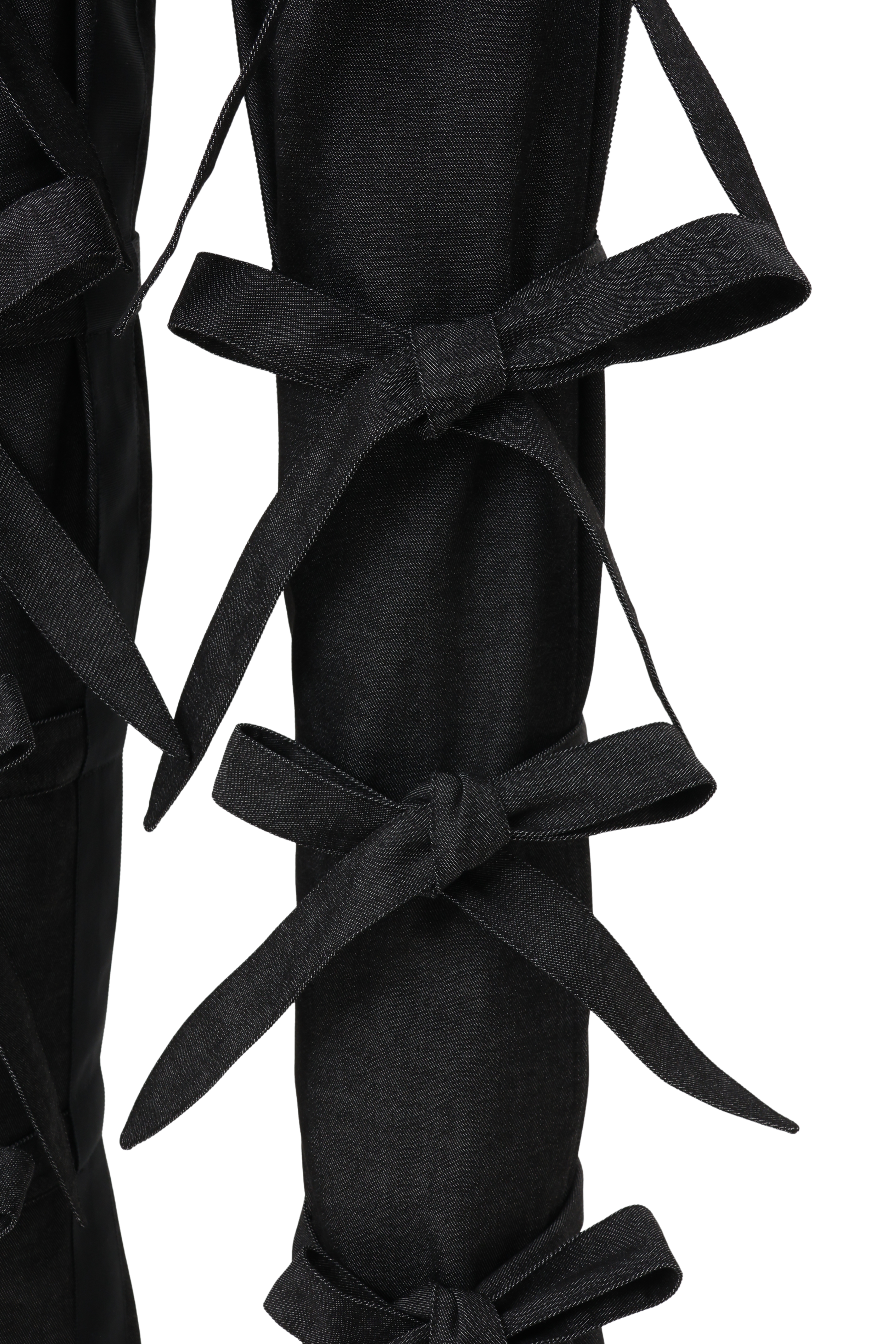 Slit ribbon pants - Black-denim