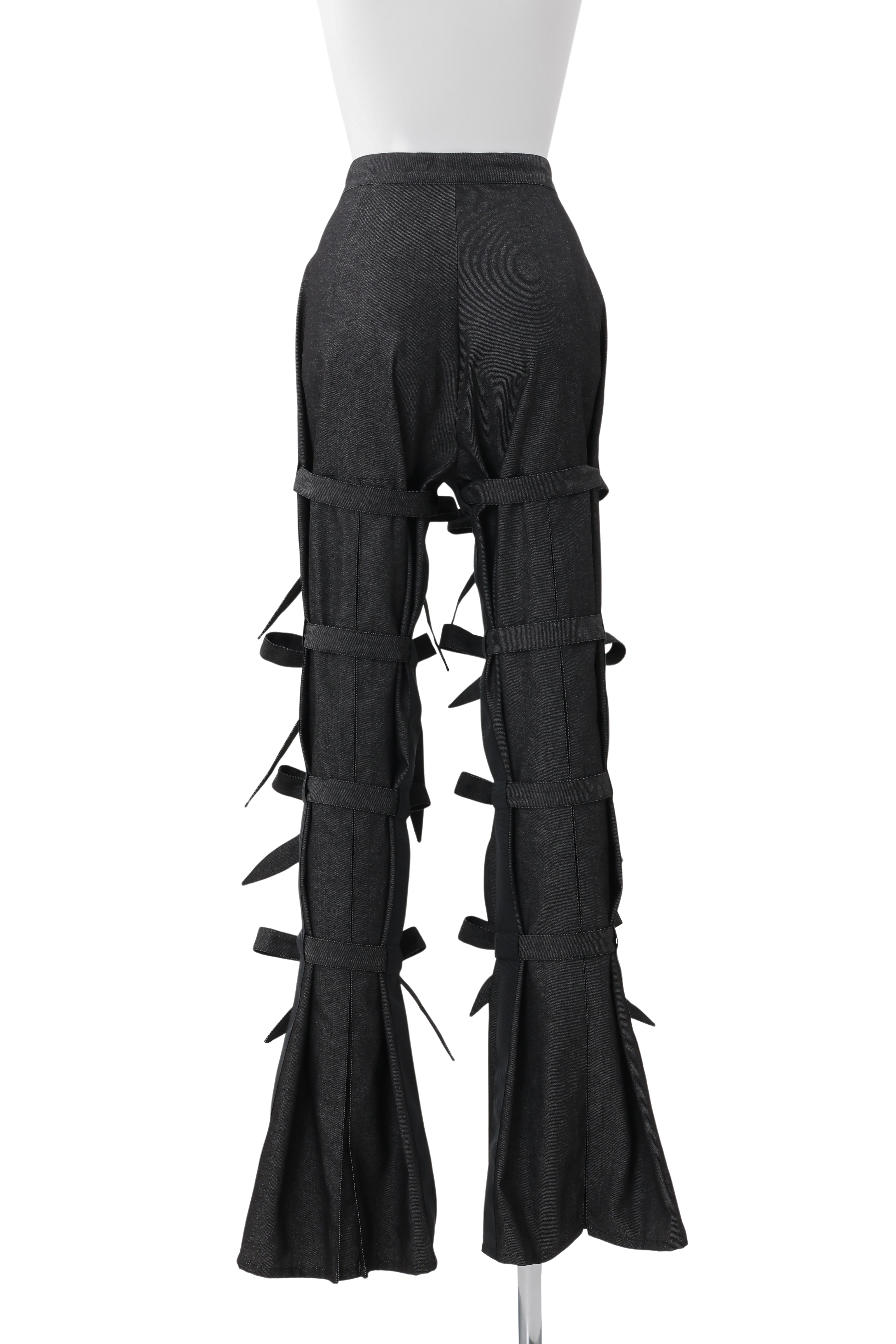 Slit ribbon pants - Black-denim