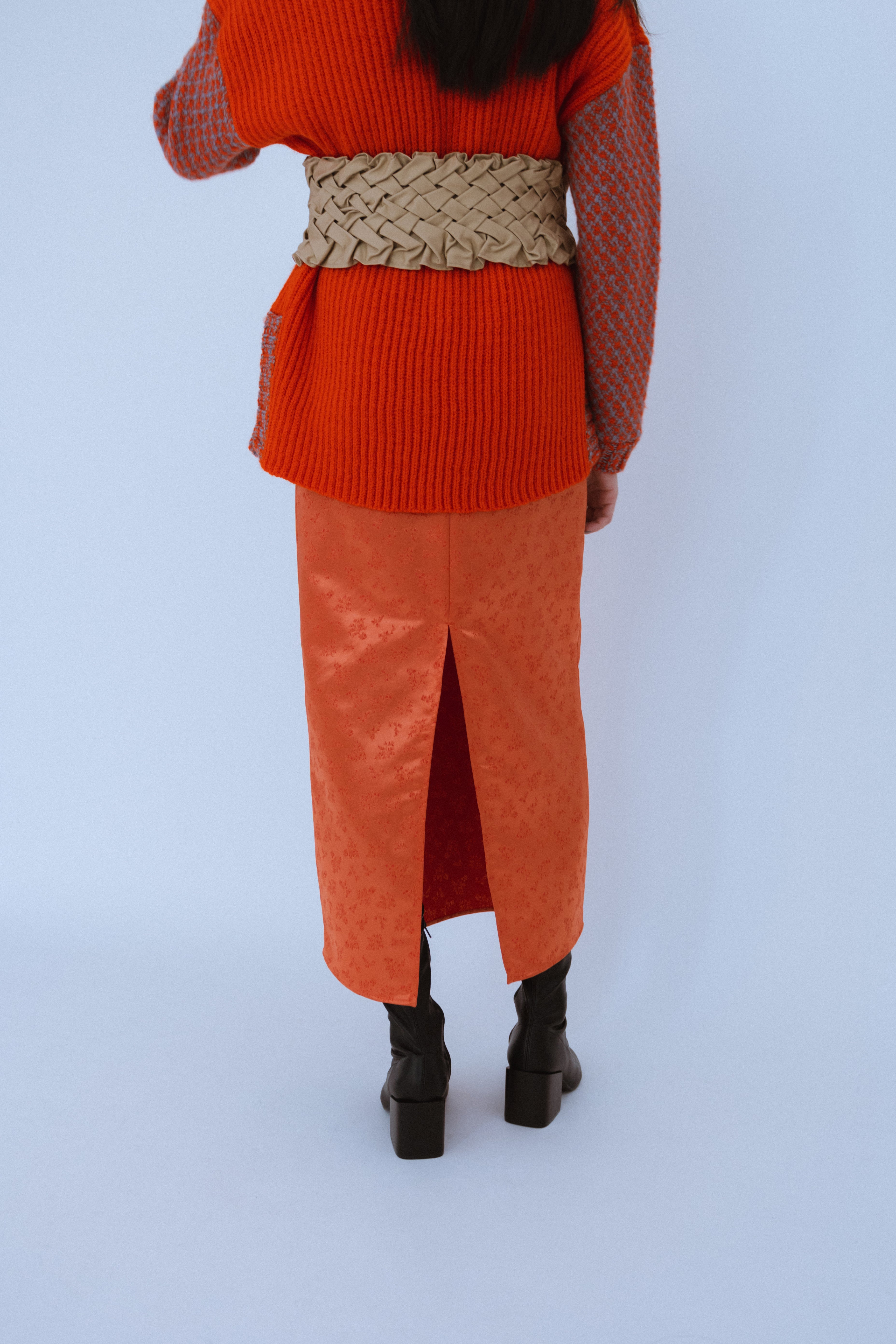 Jacquard deep slit skirt - Orange