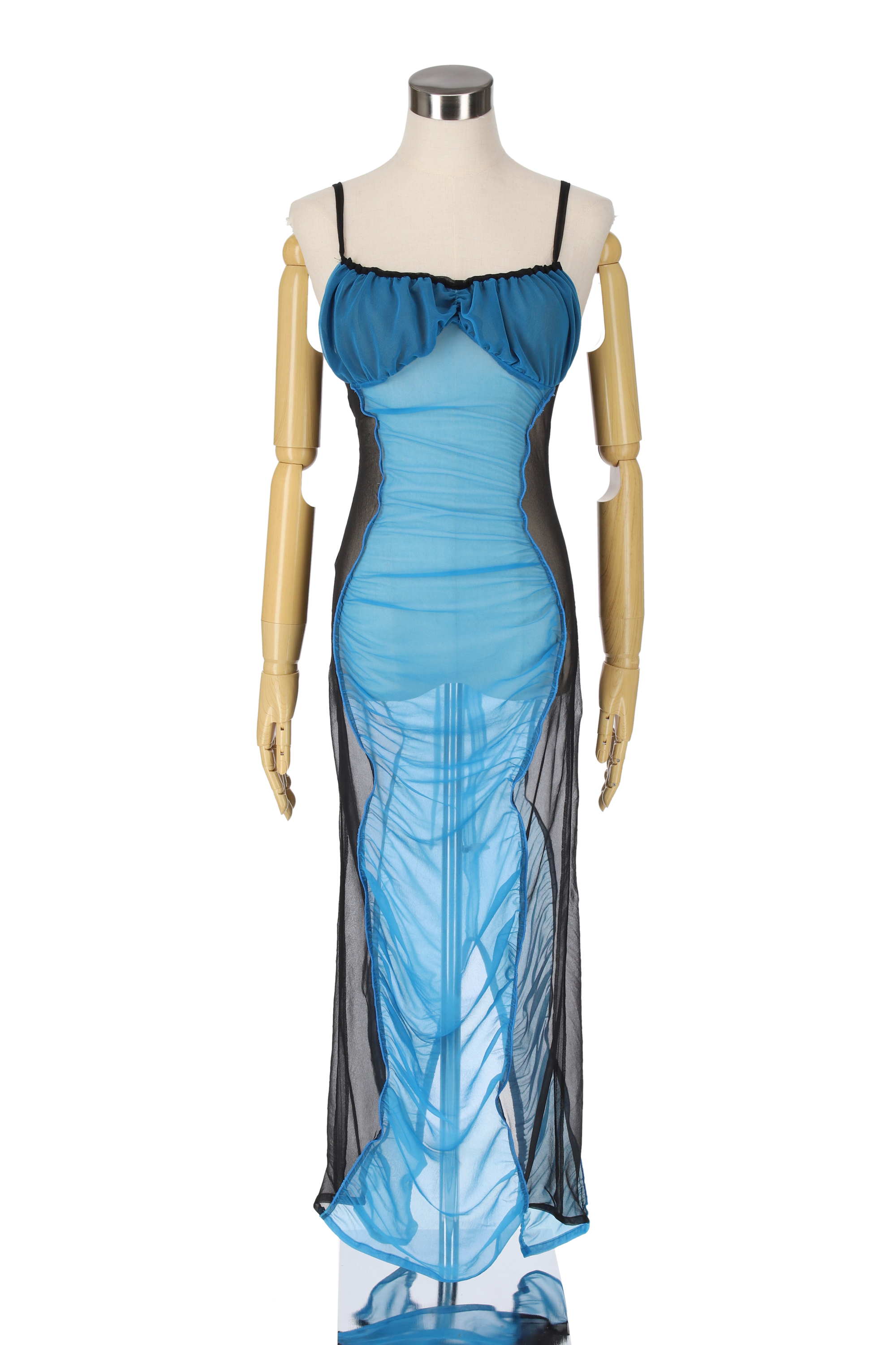 Sheer fit dress - Blue × Black